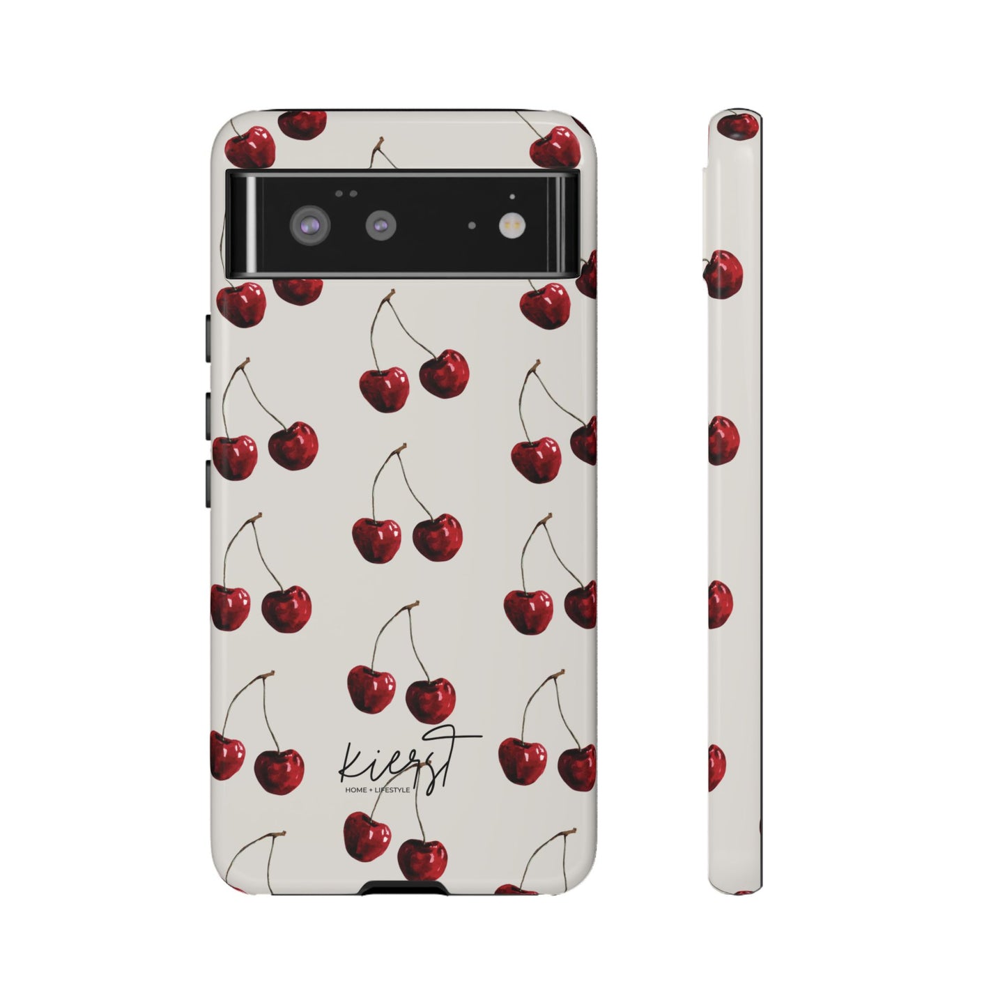 Moody Cherry Stems on White Bone Google Pixel Case | Sultry Minimalism Meets Everyday Utility