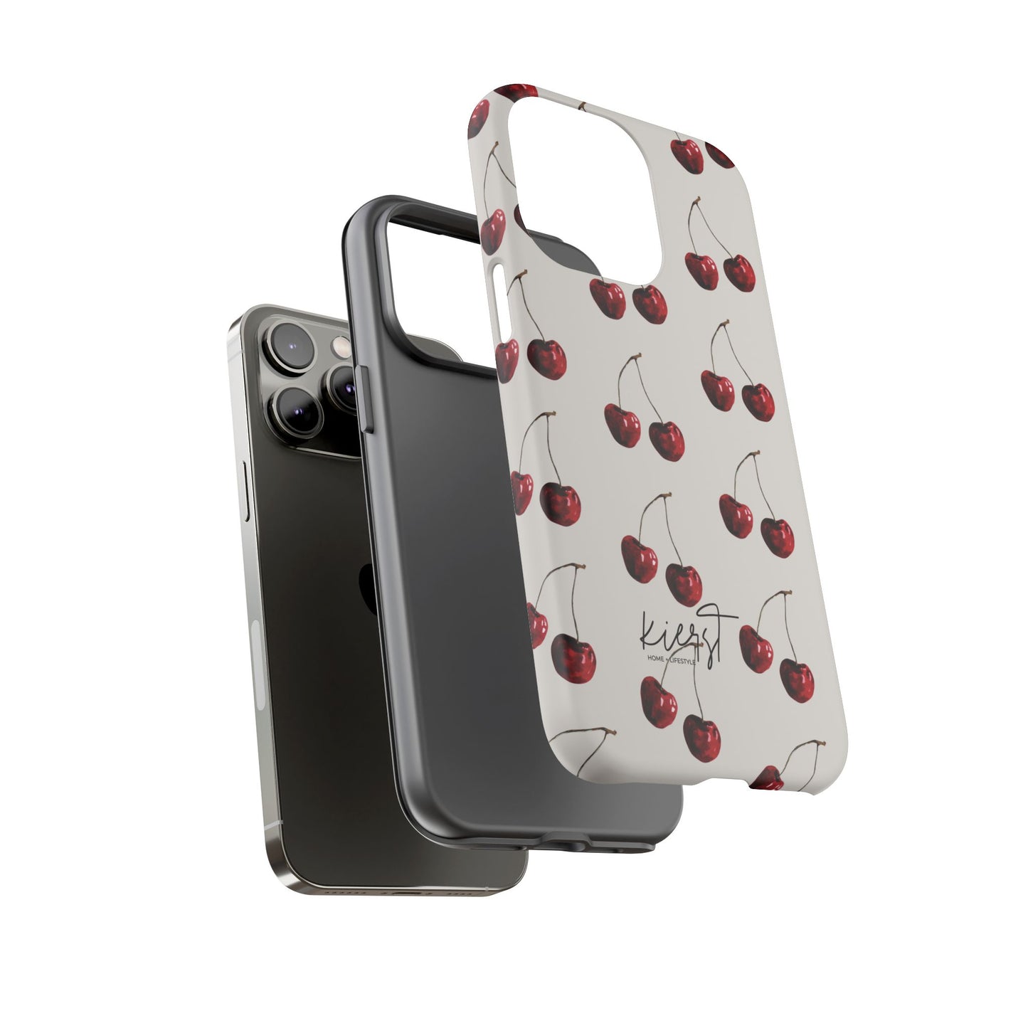 Moody Cherry Stems on White Bone iPhone Case | Timeless Contrast With A Twist of Charm