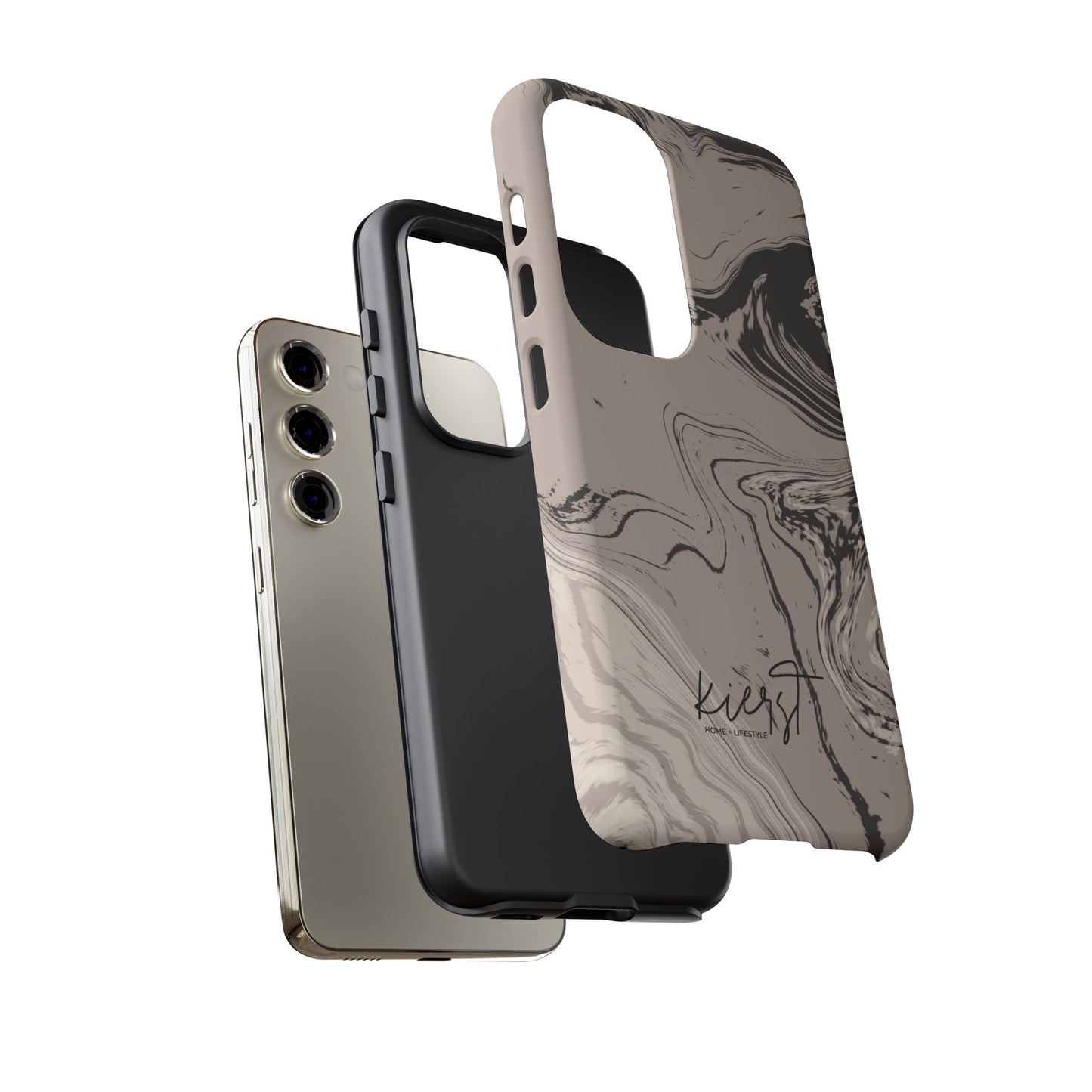 Cream, Grey, and Taupe Marble Samsung Galaxy Phone Case | Rich Swirls, Neutral Motion