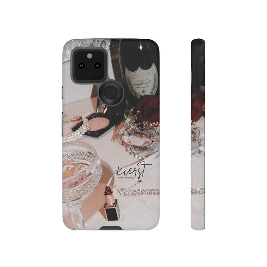 Just A Girl Vintage Style Google Pixel Phone Case | Champagne, Pearls, & A Little Bit of Mischief