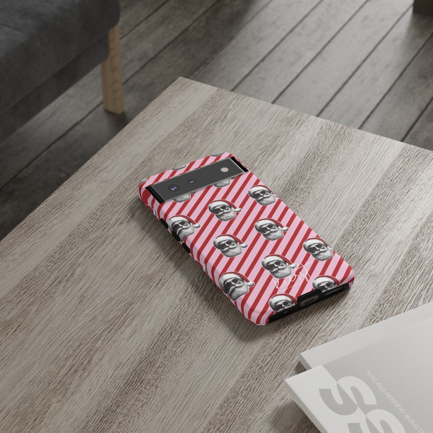 Holiday 25 Cool Santa on Pink and Red Diagonal Striped Google Pixel Phone Case