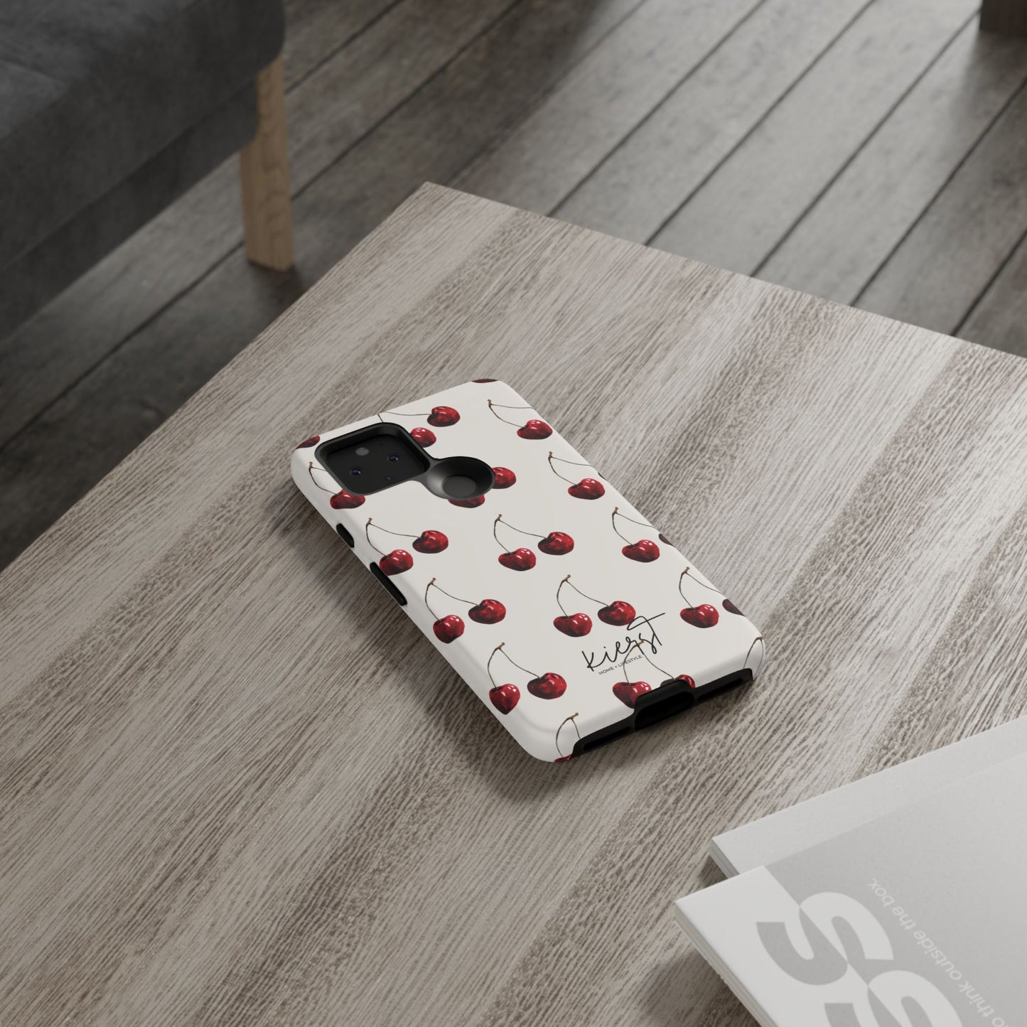 Moody Cherry Stems on White Bone Google Pixel Case | Sultry Minimalism Meets Everyday Utility