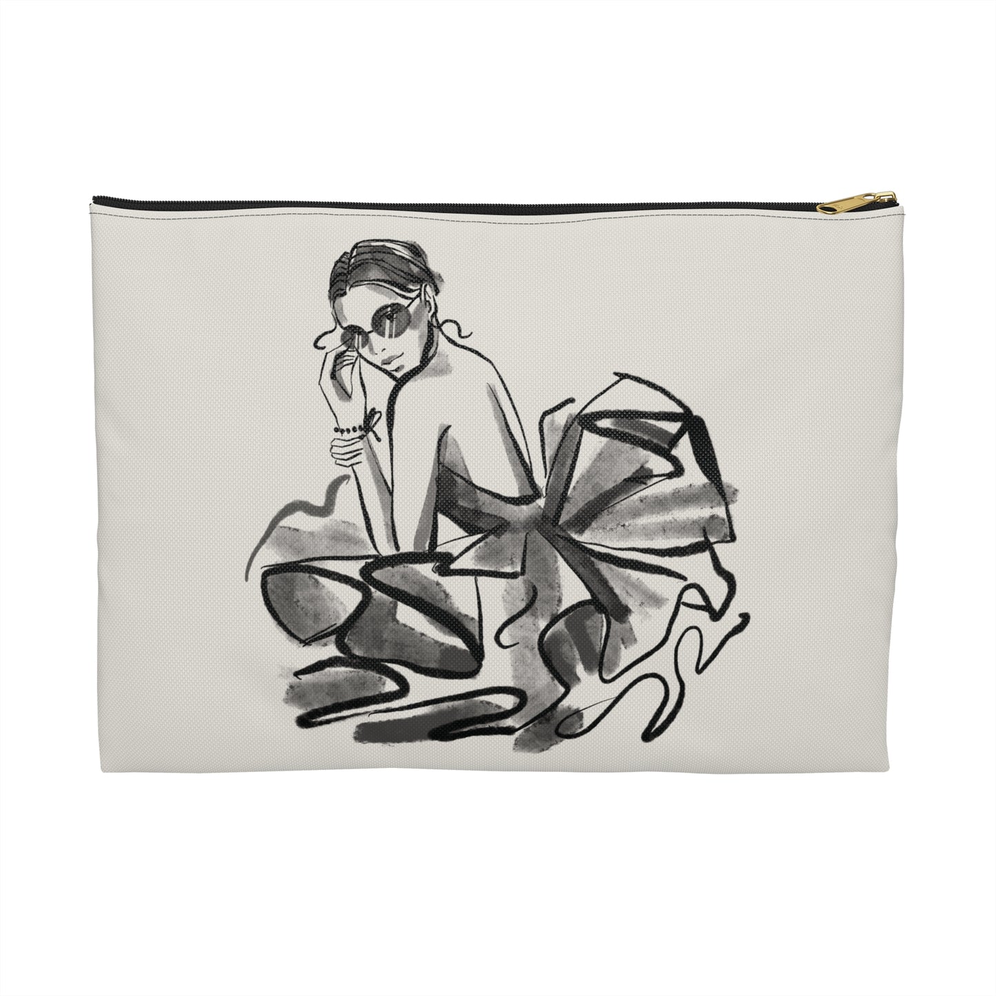 Tulle Gown Fashion Sketch Accessory Pouch – Bone White with Editorial Flair