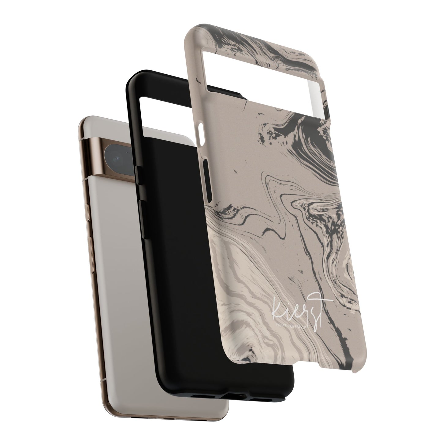 Cream, Grey, and Taupe Marble Google Pixel Case | Grounded Neutrals, Expressive Detail