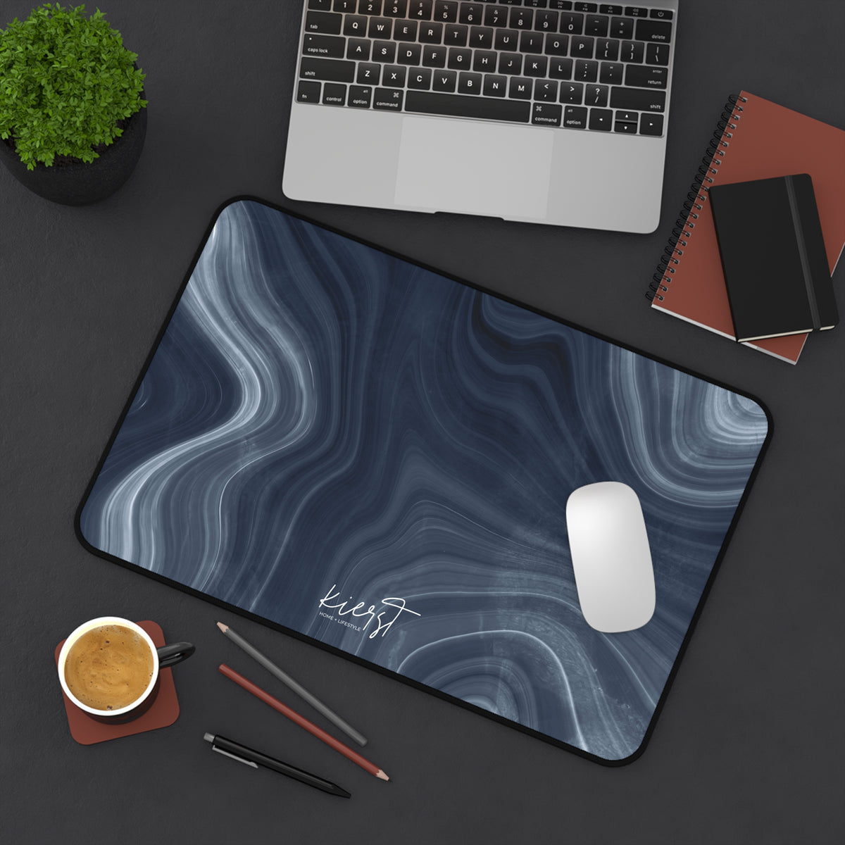 Navy Marble Print Desk Mat