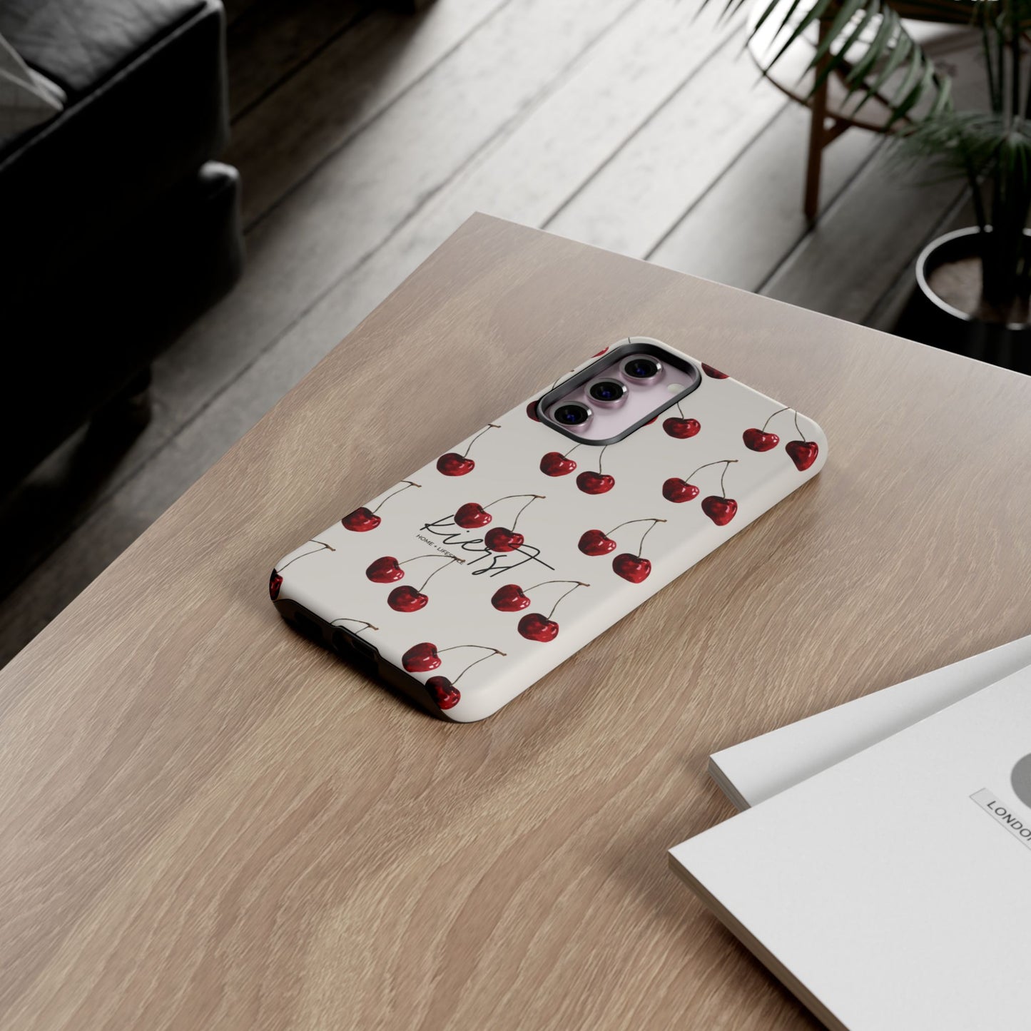 Moody Cherry Stems on White Bone Samsung Galaxy Case | Understated Luxury With A Playful Bite