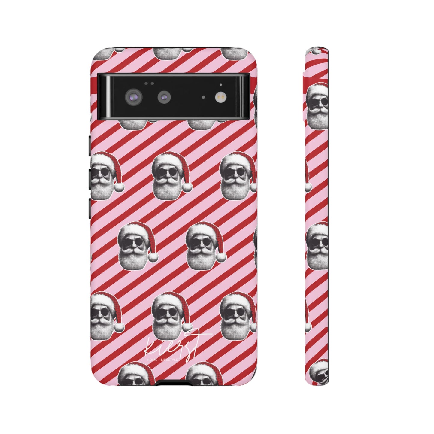 Holiday 25 Cool Santa on Pink and Red Diagonal Striped Google Pixel Phone Case