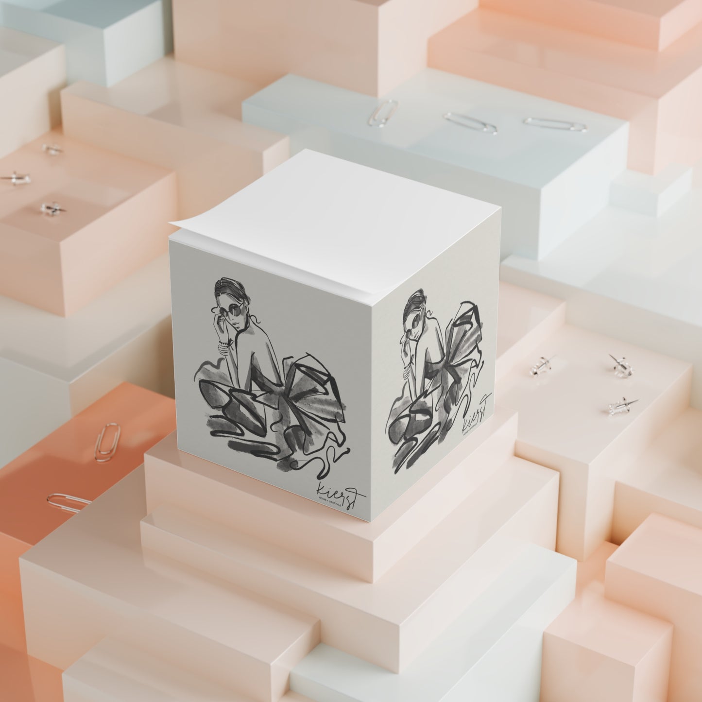 Tulle Fashion Gown Illustration Note Cube