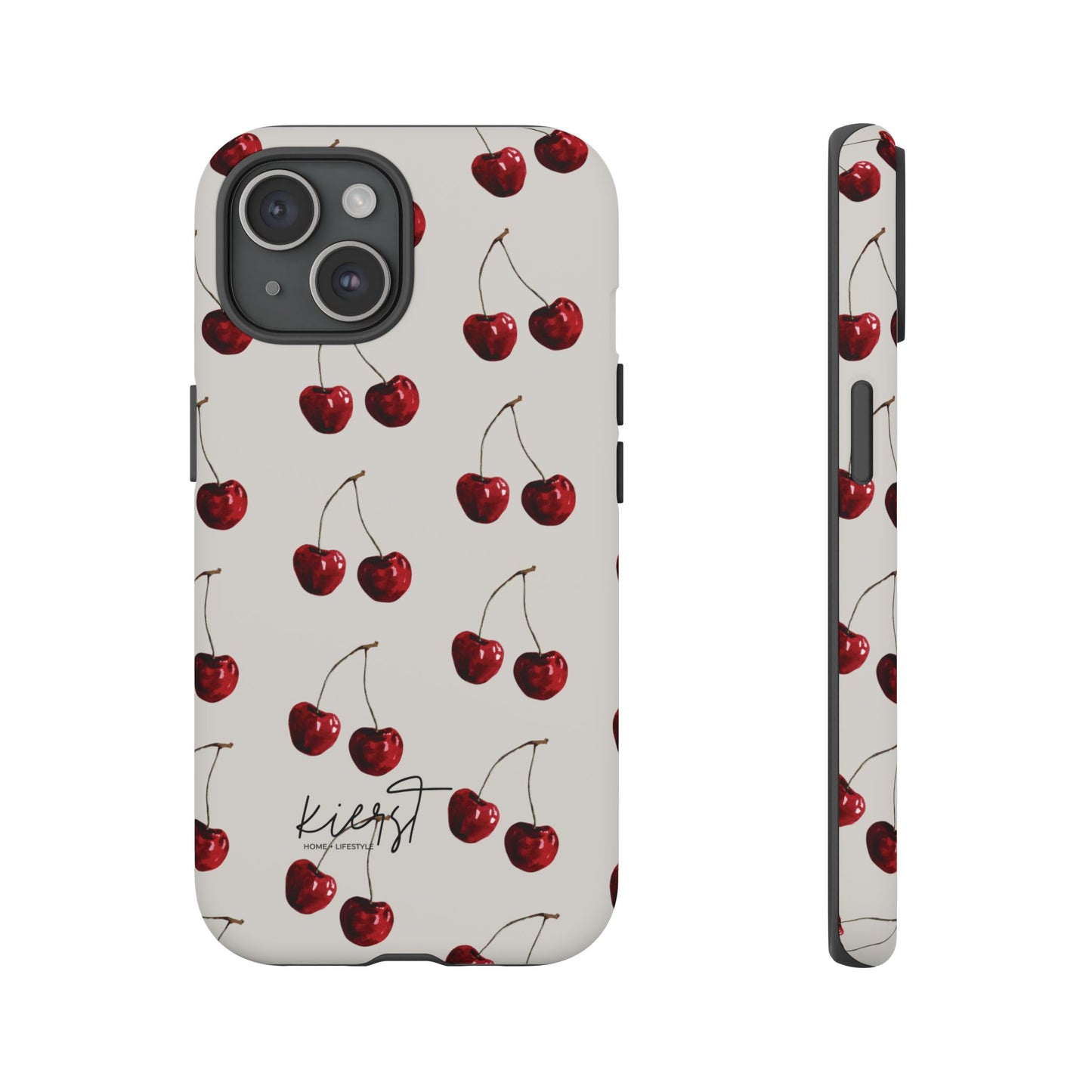 Moody Cherry Stems on White Bone iPhone Case | Timeless Contrast With A Twist of Charm