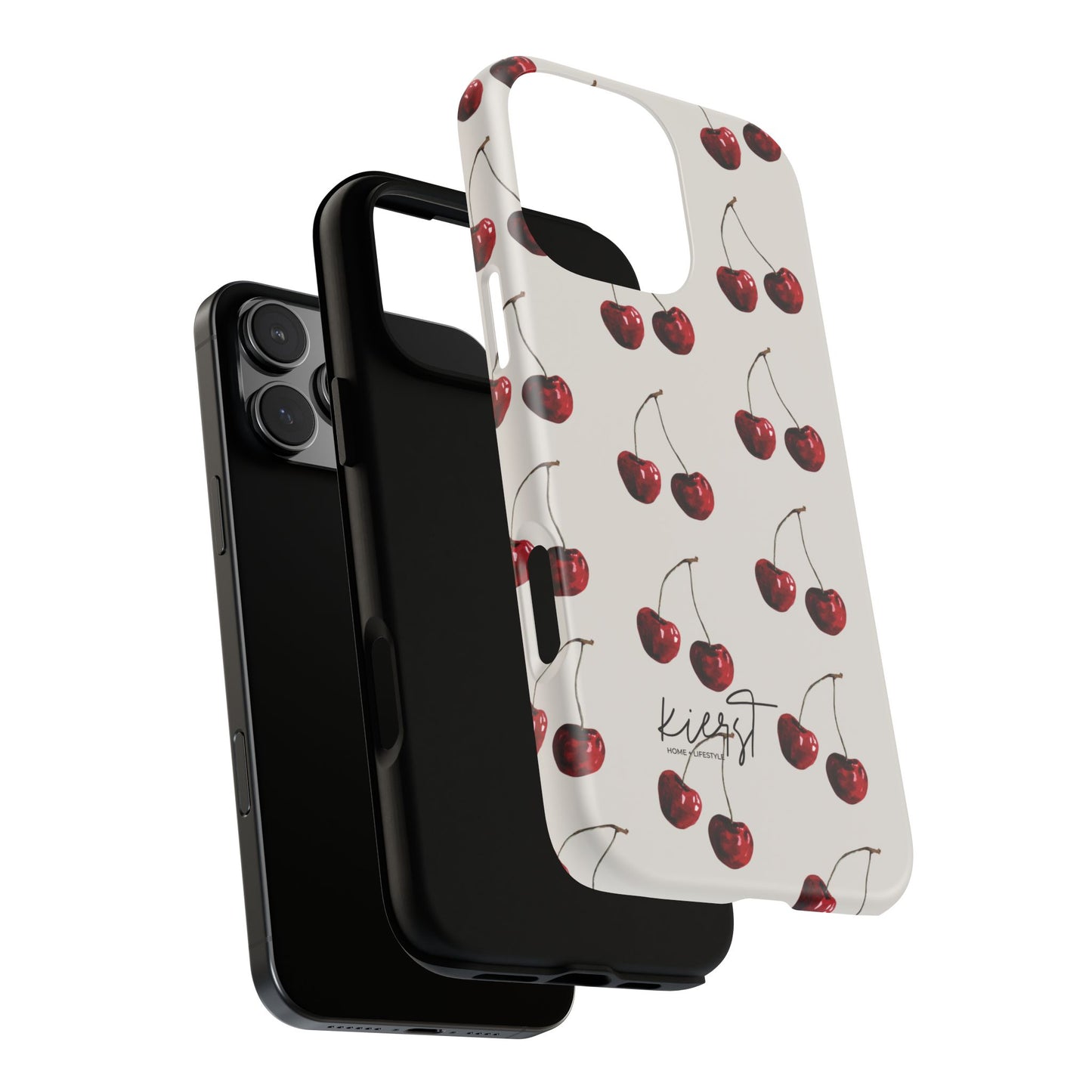 Moody Cherry Stems on White Bone iPhone Case | Timeless Contrast With A Twist of Charm