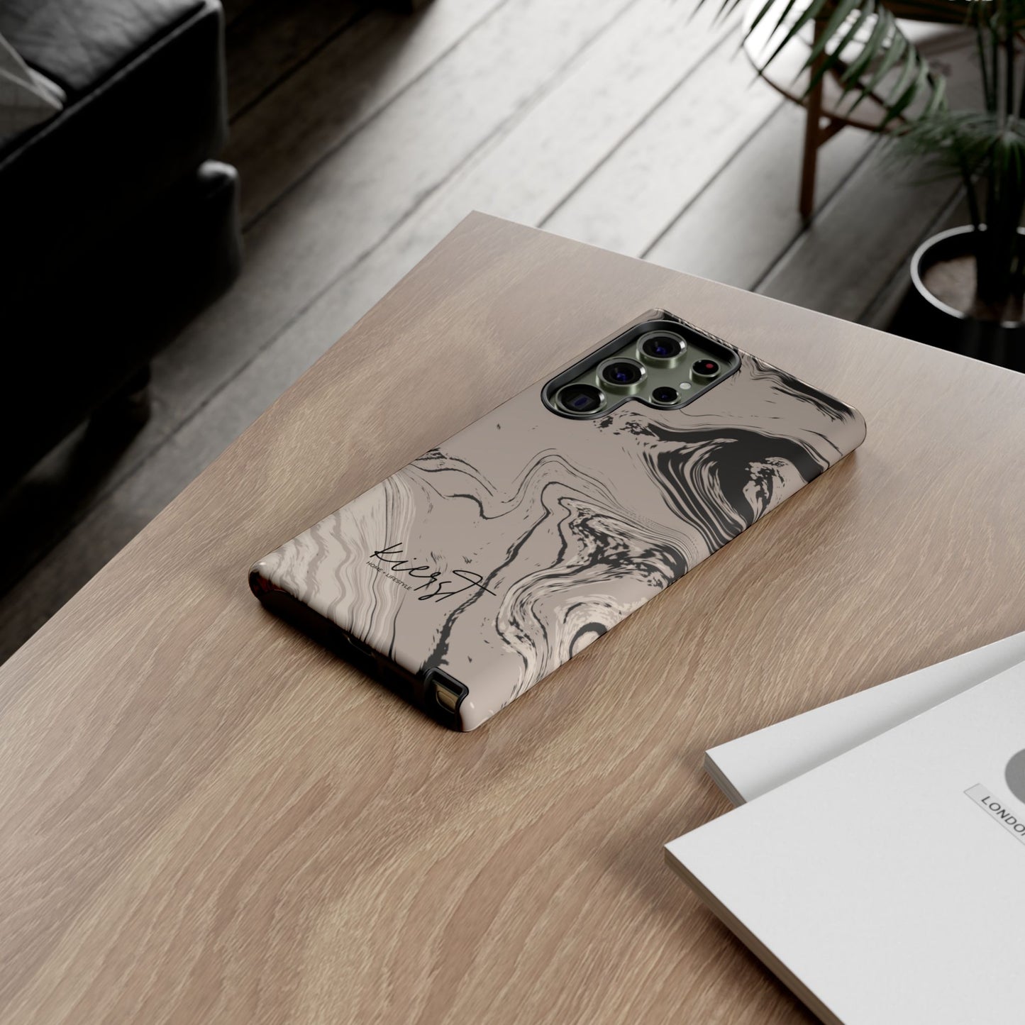 Cream, Grey, and Taupe Marble Samsung Galaxy Phone Case | Rich Swirls, Neutral Motion