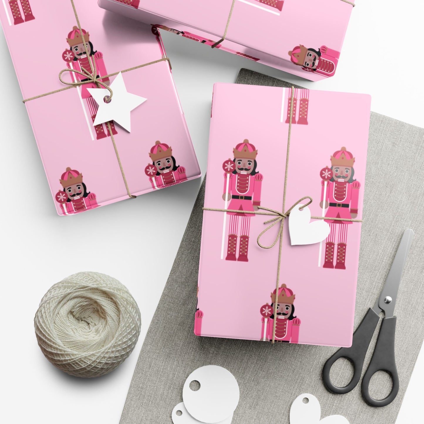 Tan Nutcracker on Pink Wrapping paper