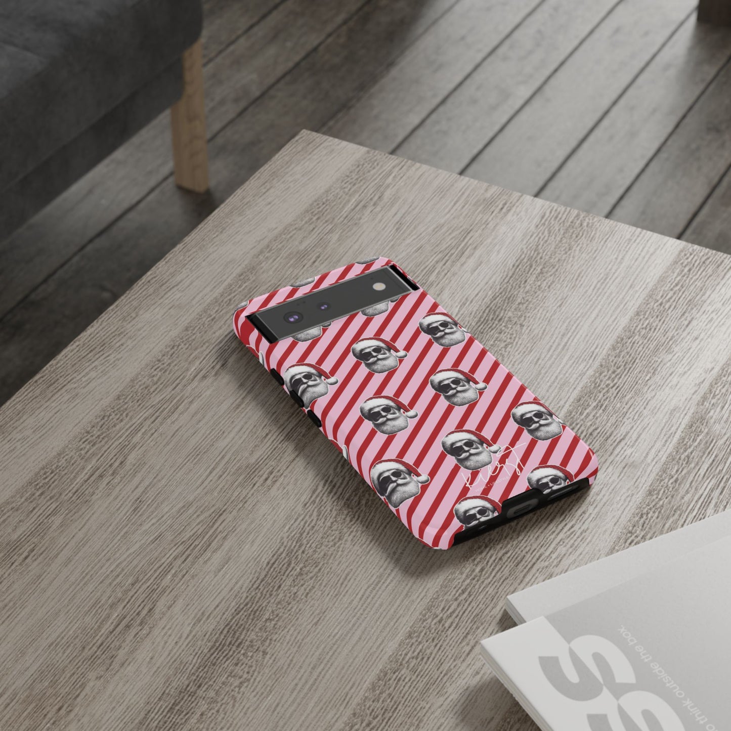 Holiday 25 Cool Santa on Pink and Red Diagonal Striped Google Pixel Phone Case