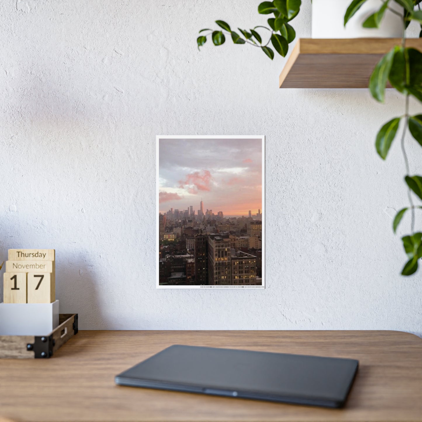 A New York Sunset Glossy Poster | Moody Pink Skyline Over Manhattan