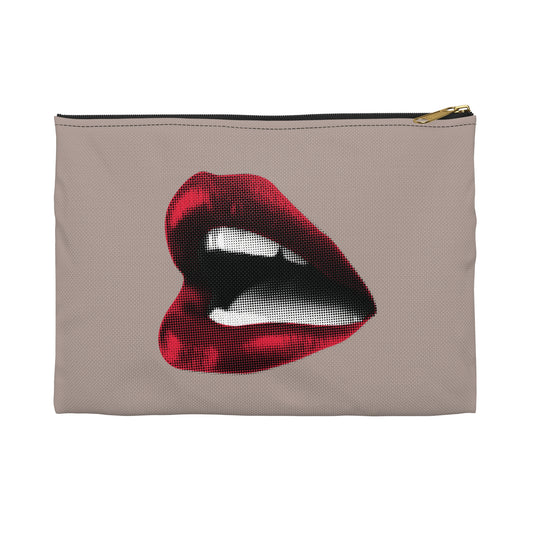 Vintage Red Lips on Taupe Accessory Pouch – Vintage-Inspired with Editorial Edge
