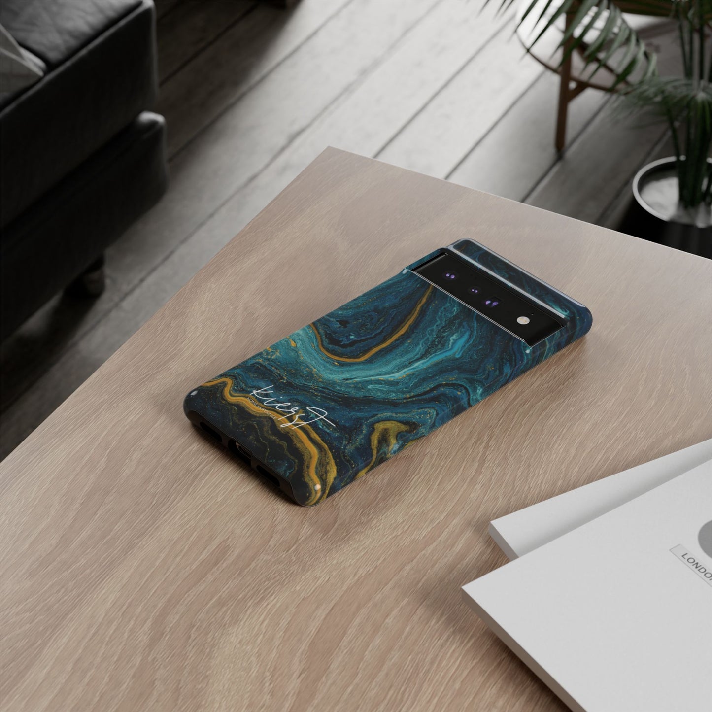 Gold & Teal Marble Google Pixel Case | A Bold Blend of Color & Contrast