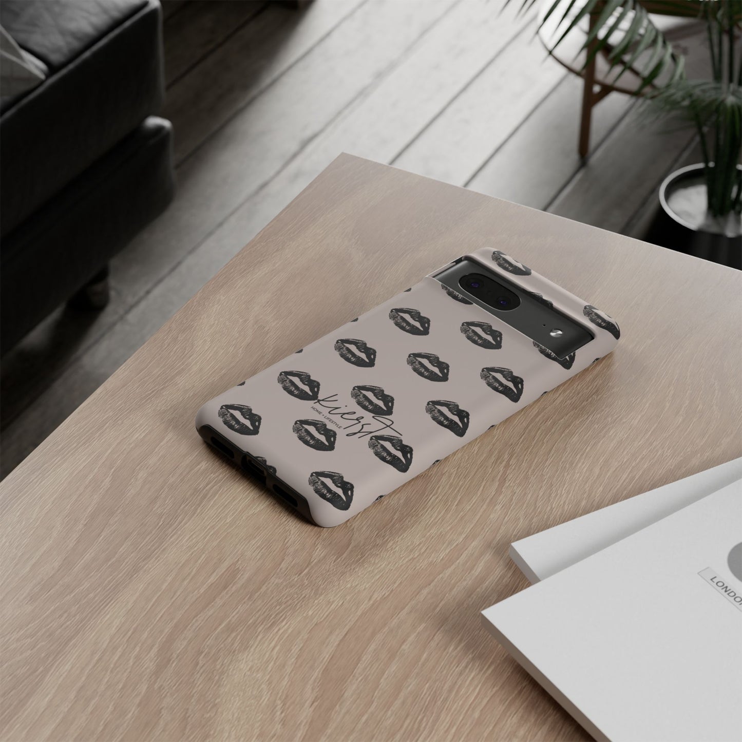 Black Lips on Oat Google Pixel Case | Minimalist Neutrals with a Bold Edge