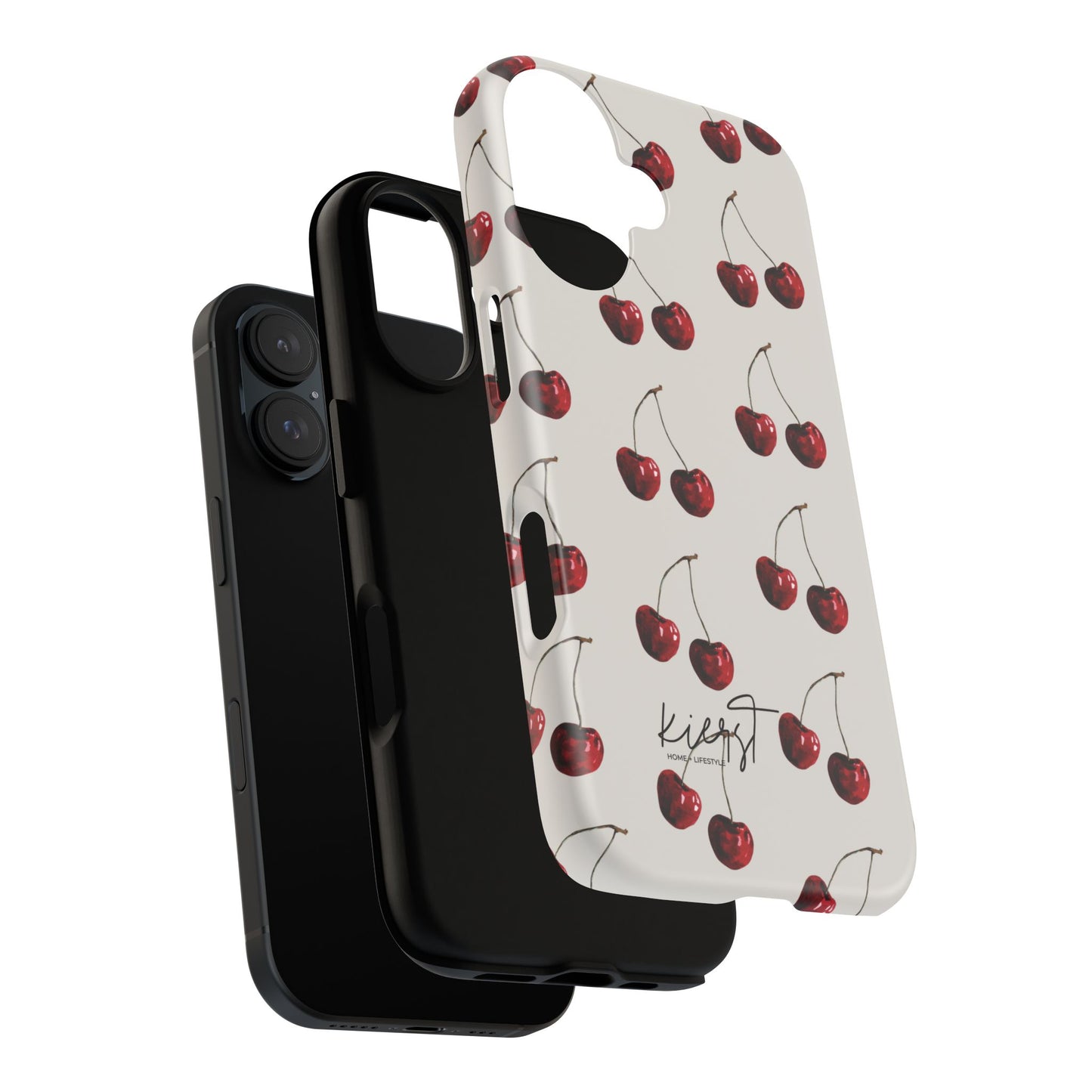 Moody Cherry Stems on White Bone iPhone Case | Timeless Contrast With A Twist of Charm