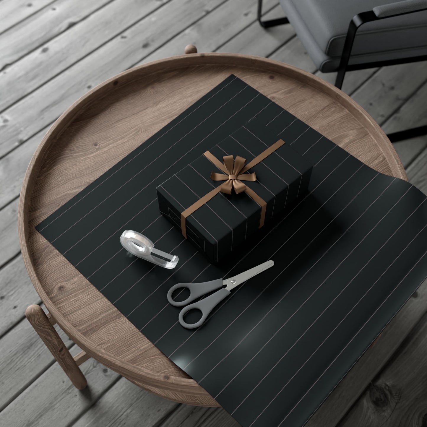 Black With Grey Pinstripe Gift Wrapping Paper