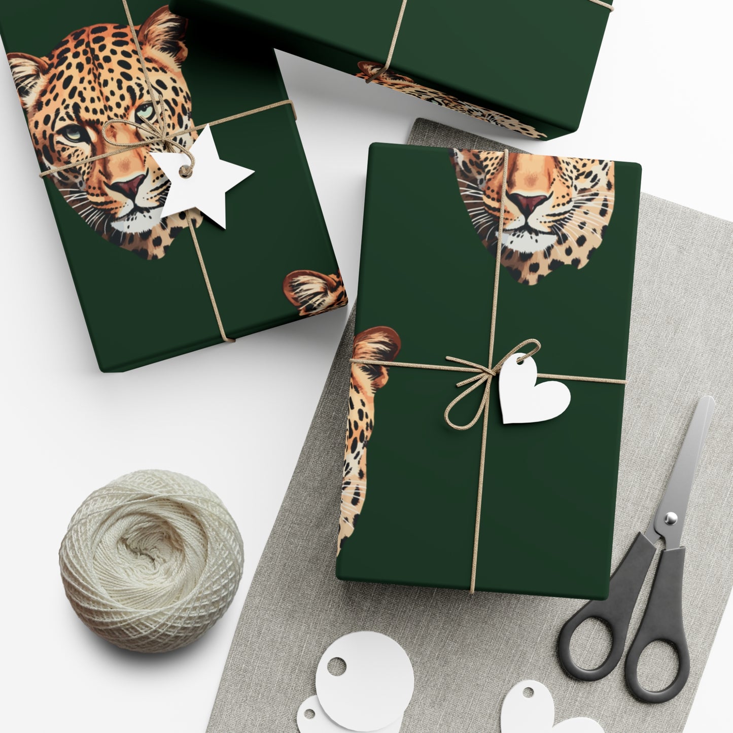 Leopard Head on Signature Midnight Pine Wrapping Paper