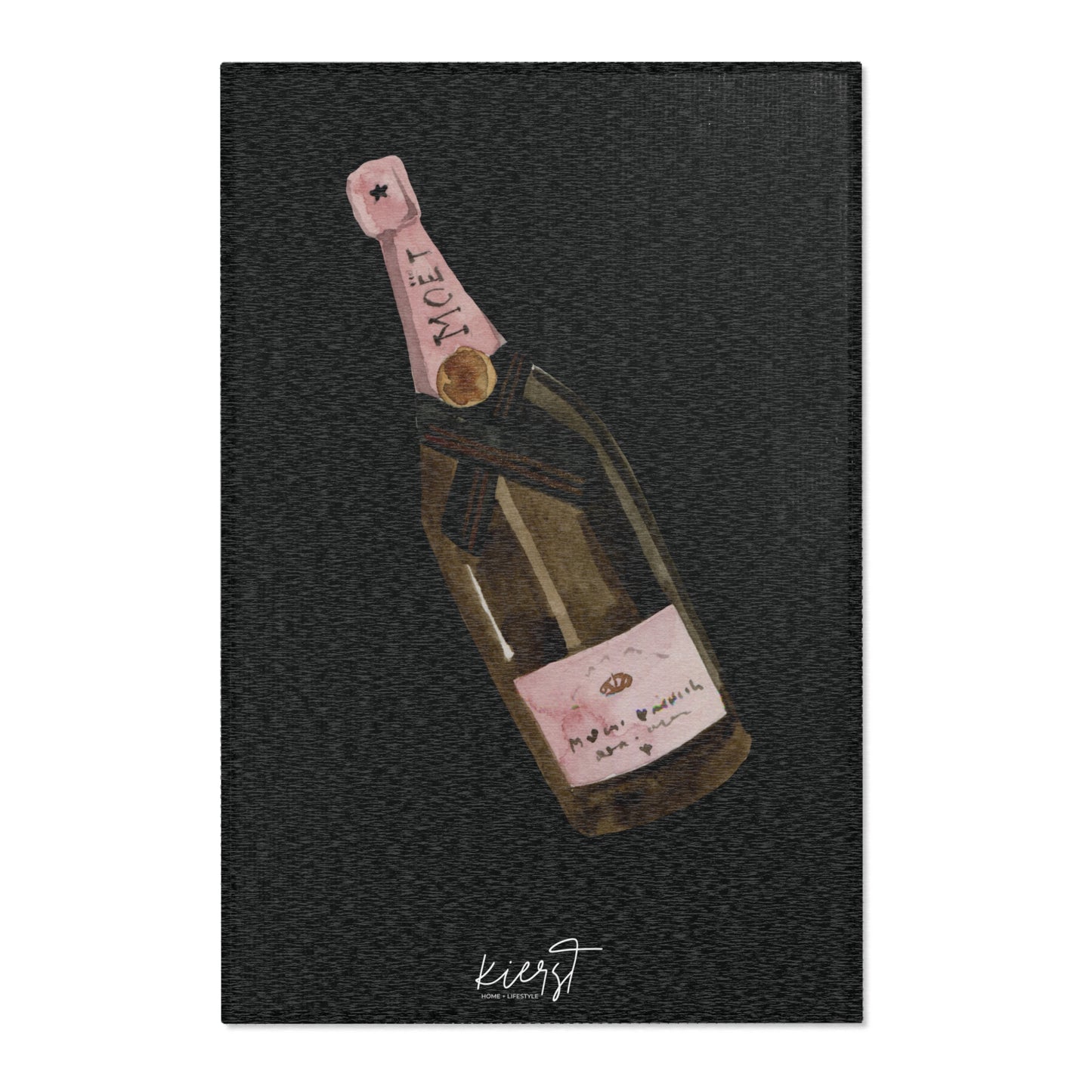 Pop Rosé Area Rug – Black Background, Pink Bottle