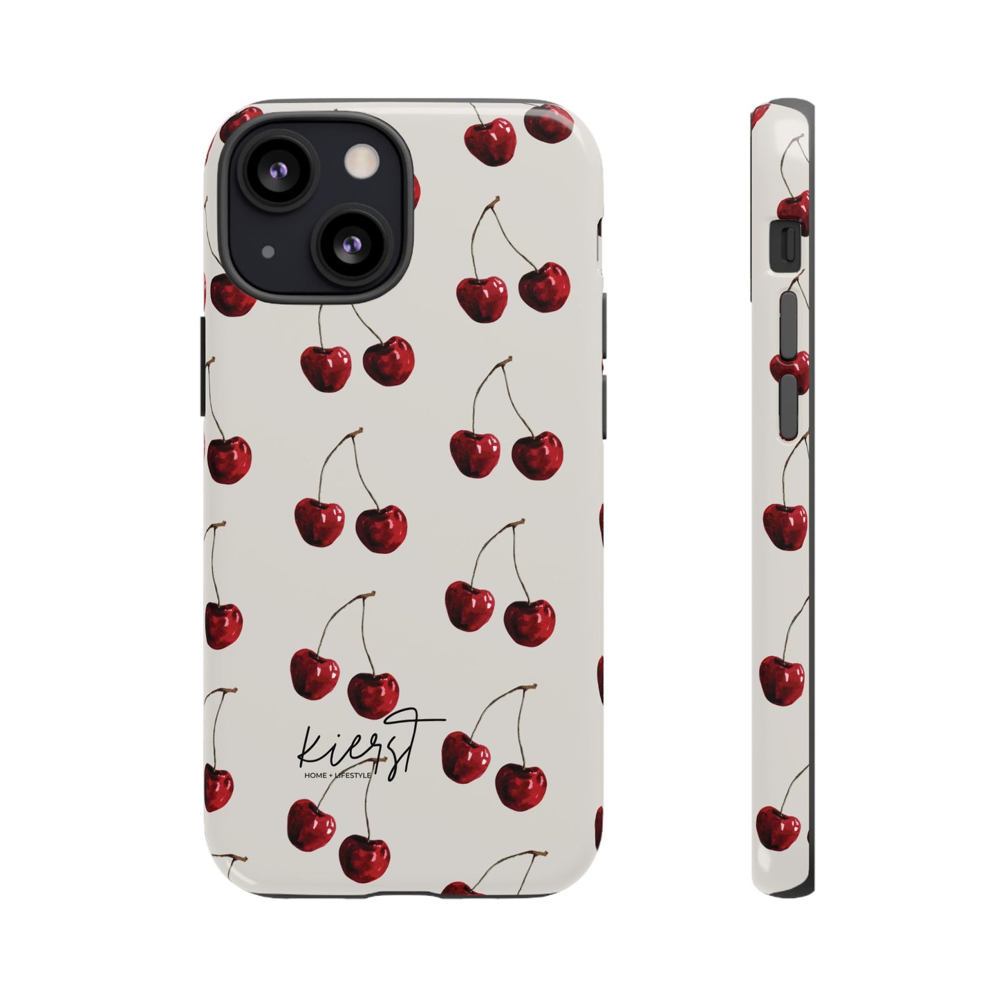 Moody Cherry Stems on White Bone iPhone Case | Timeless Contrast With A Twist of Charm