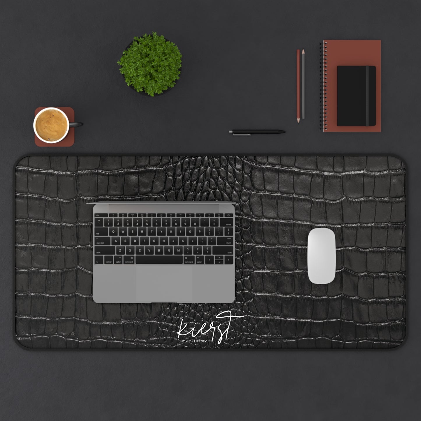 Black Alligator Print Desk Mat | Luxe Printed Texture for Elevated Desk