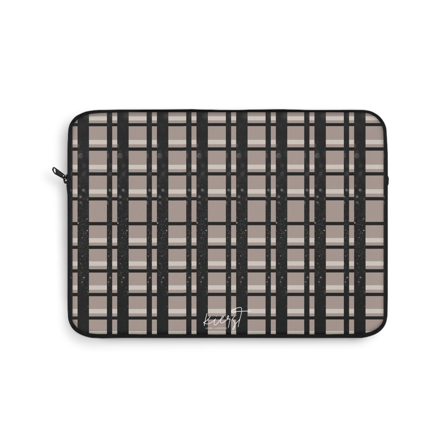 Taupe & Black Printed Glitter Plaid Laptop Sleeve | Classic with a Twist