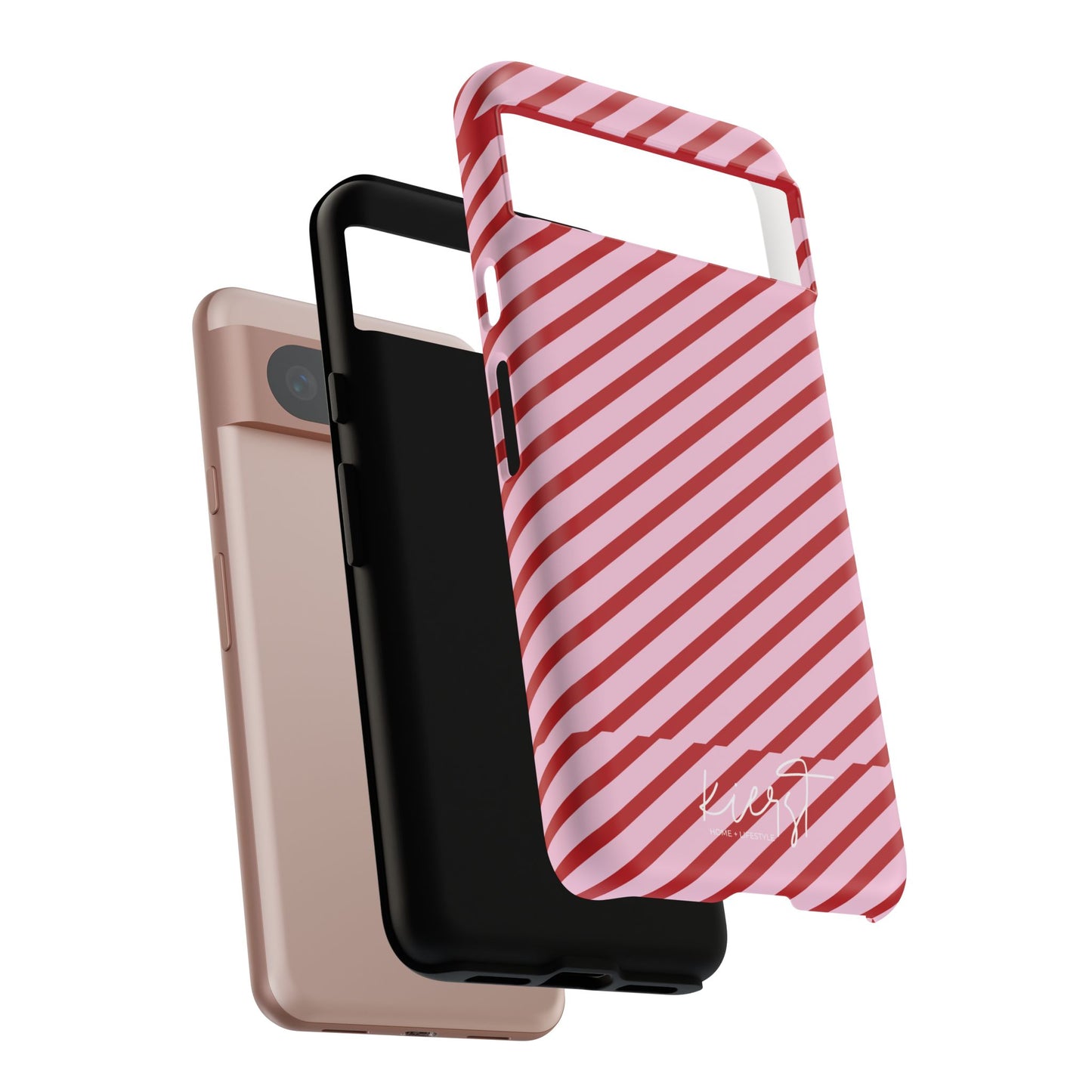 Holiday 25 Pink and Red Diagonal Striped Google Pixel Phone Case