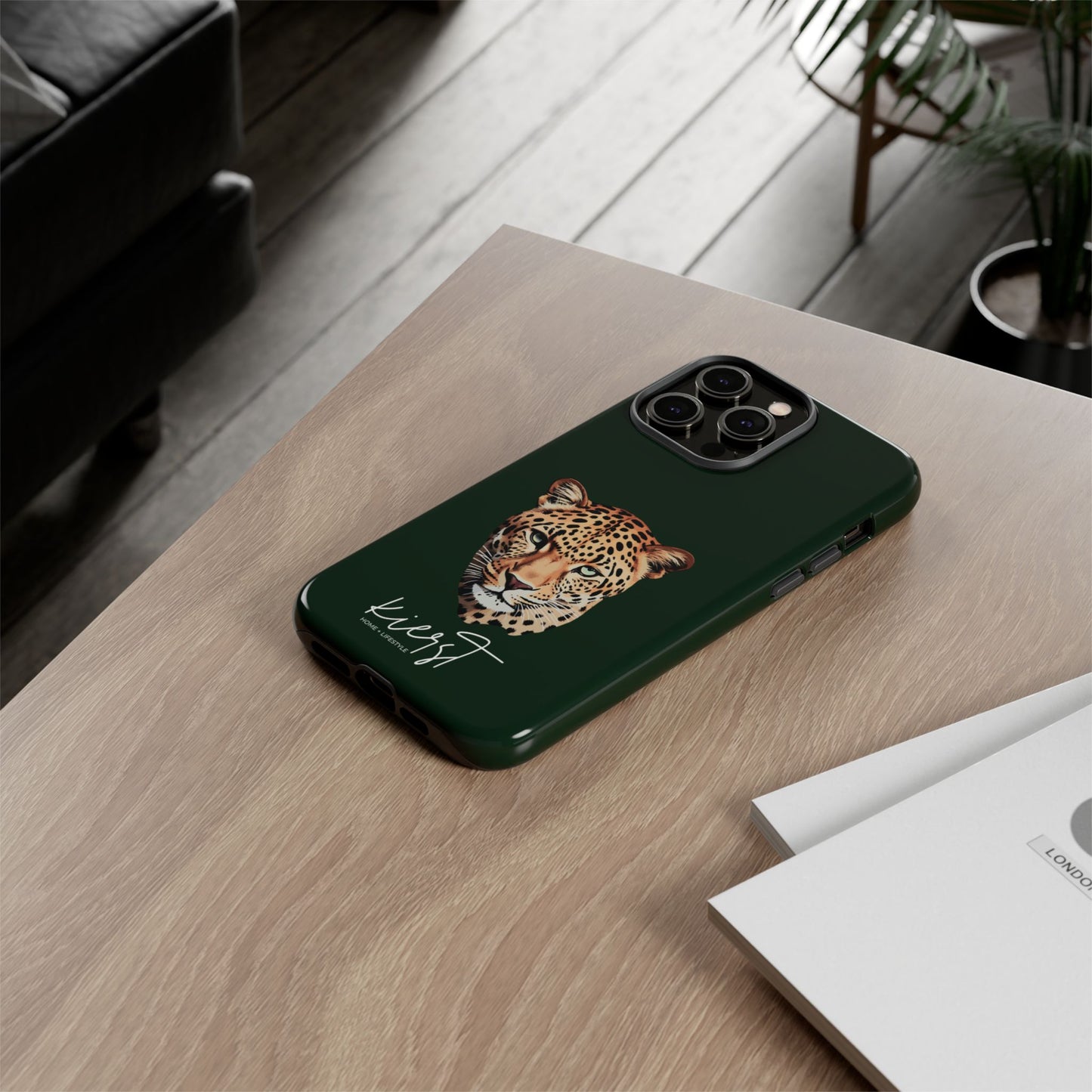 Leopard Head on Signature Midnight Pine iPhone Case | Designed to Stand Out