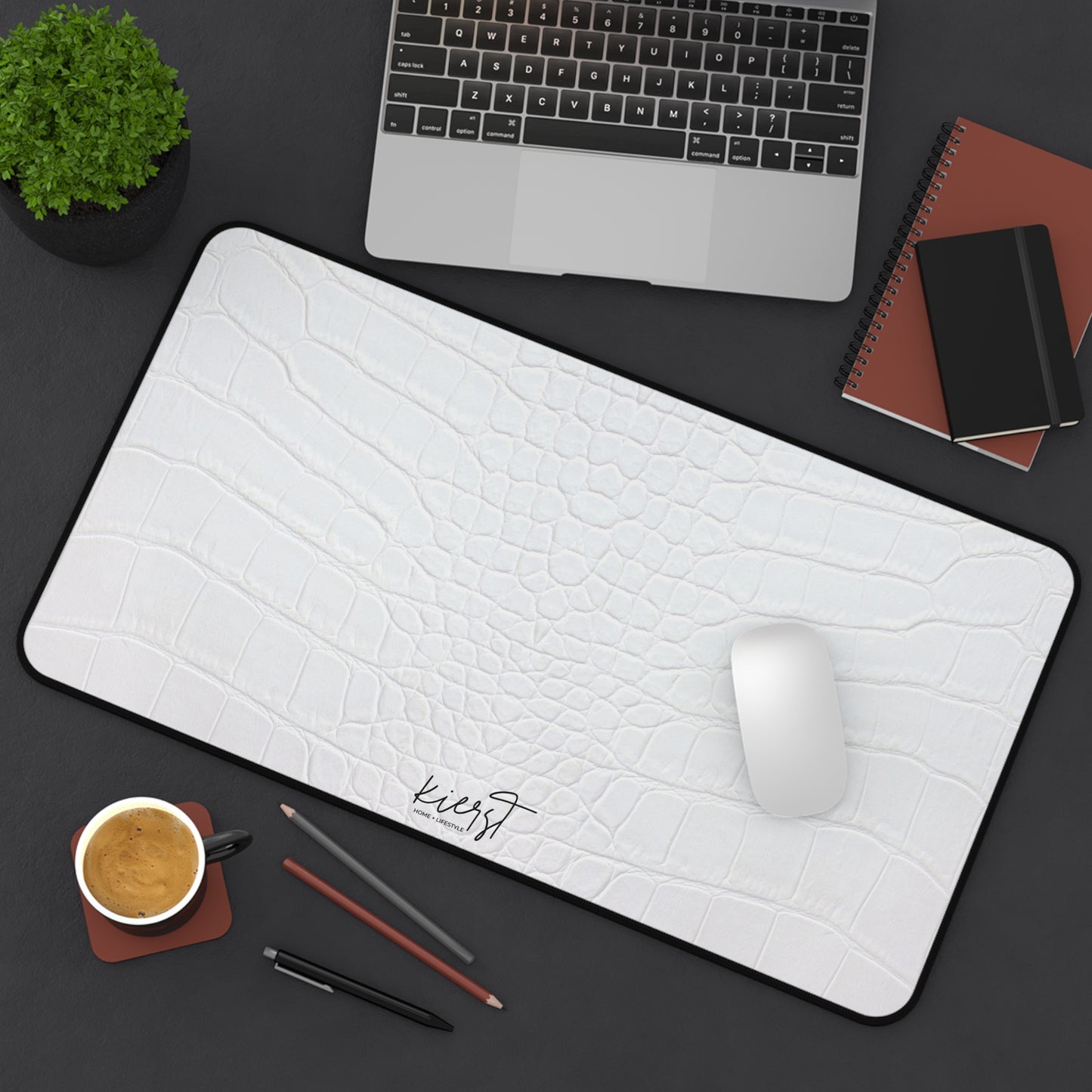 White Alligator Print Desk Mat | Luxe Minimalist Workspace Upgrade