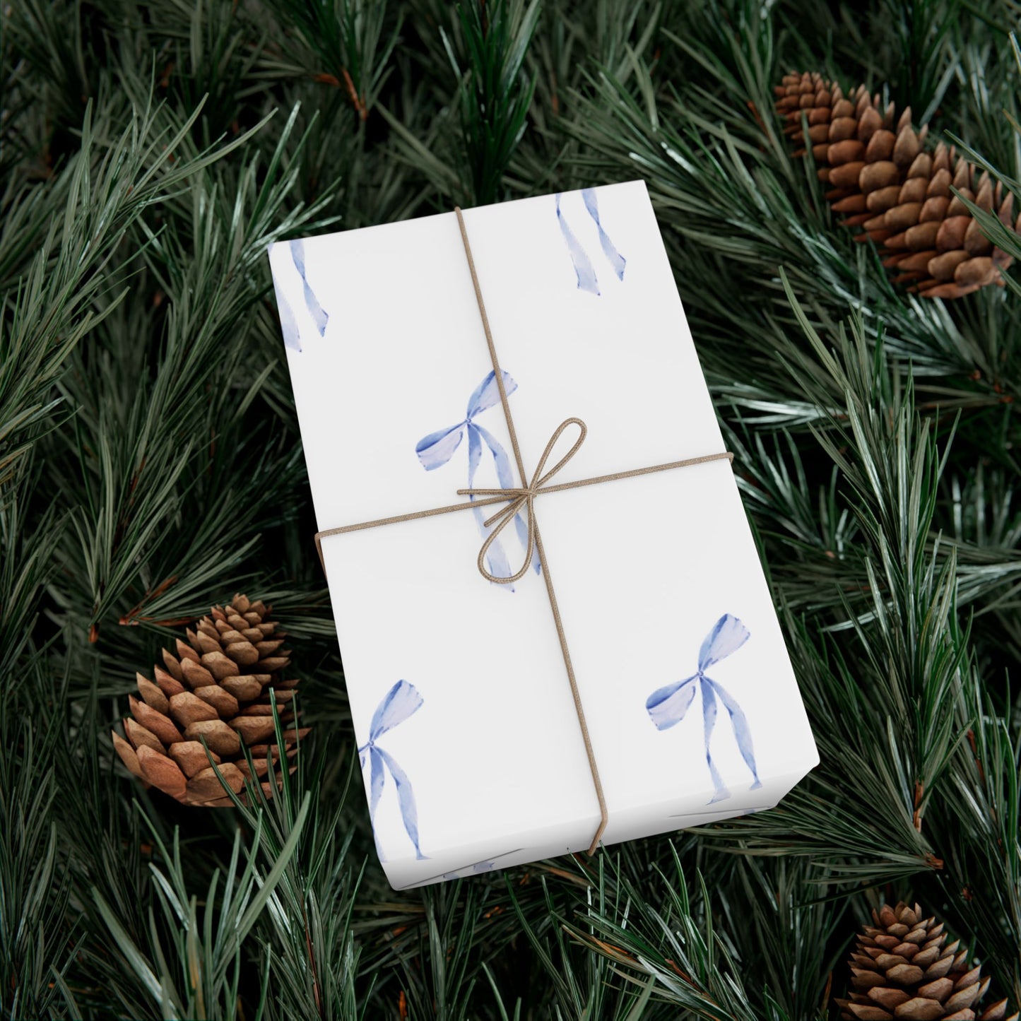 Delicate Blue Bow Gift Wrapping Paper – Hand-Painted Style Ribbon Pattern on White