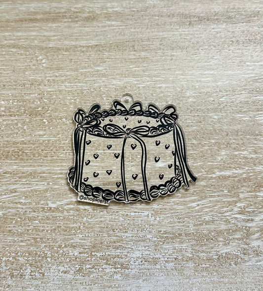 Black Bow Heart Cake Acrylic Charm