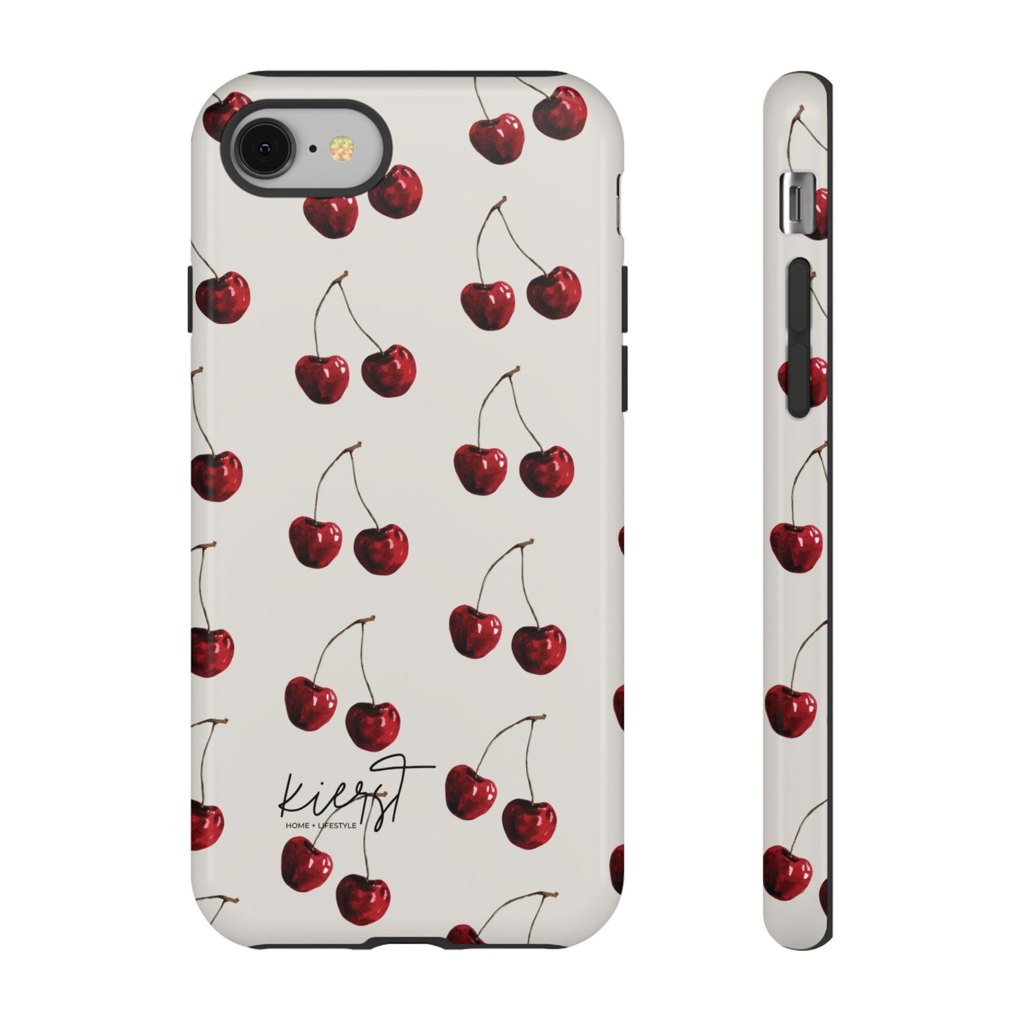 Moody Cherry Stems on White Bone iPhone Case | Timeless Contrast With A Twist of Charm
