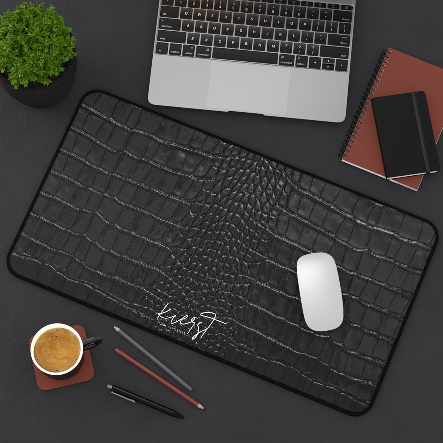 Black Alligator Print Desk Mat | Luxe Printed Texture for Elevated Desk