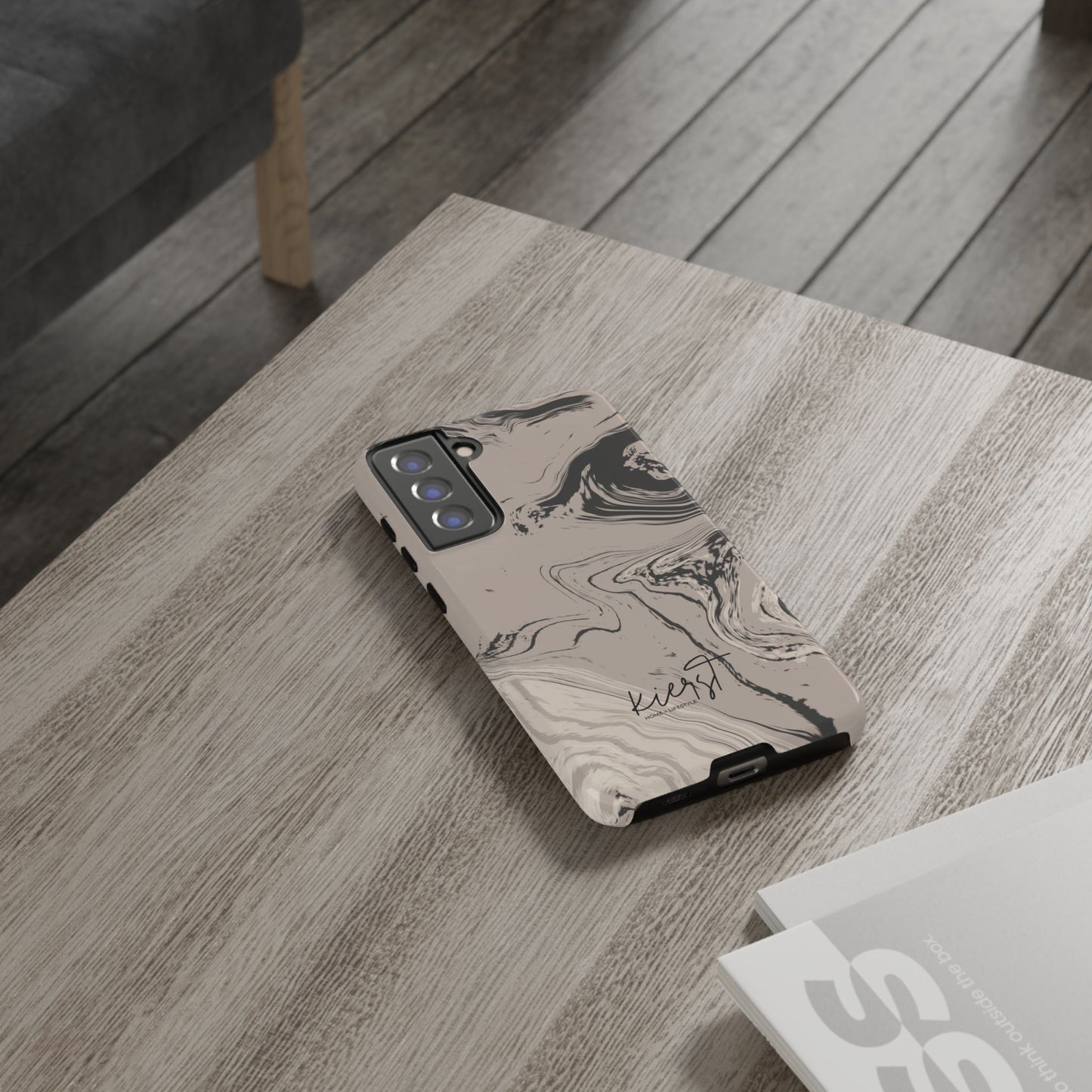 Cream, Grey, and Taupe Marble Samsung Galaxy Phone Case | Rich Swirls, Neutral Motion