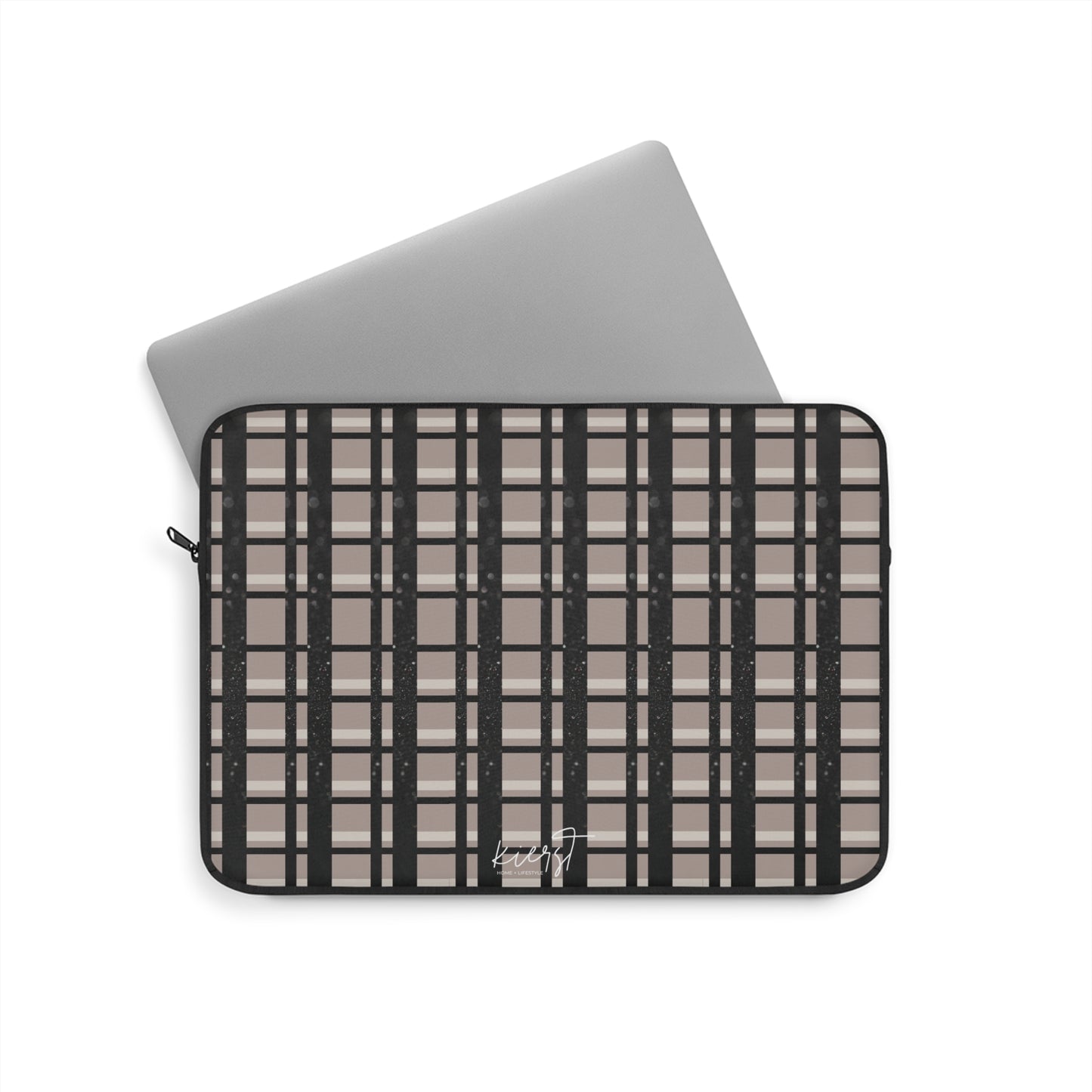 Taupe & Black Printed Glitter Plaid Laptop Sleeve | Classic with a Twist