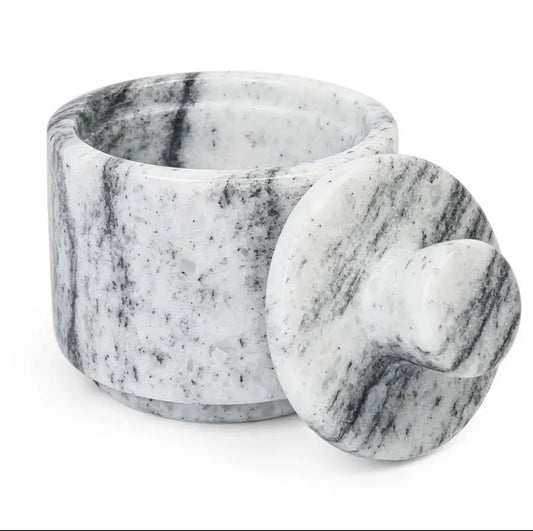 Marble Spice Cellar with Lid | Luxe Kitchen Storage in White and Grey or Black Marble