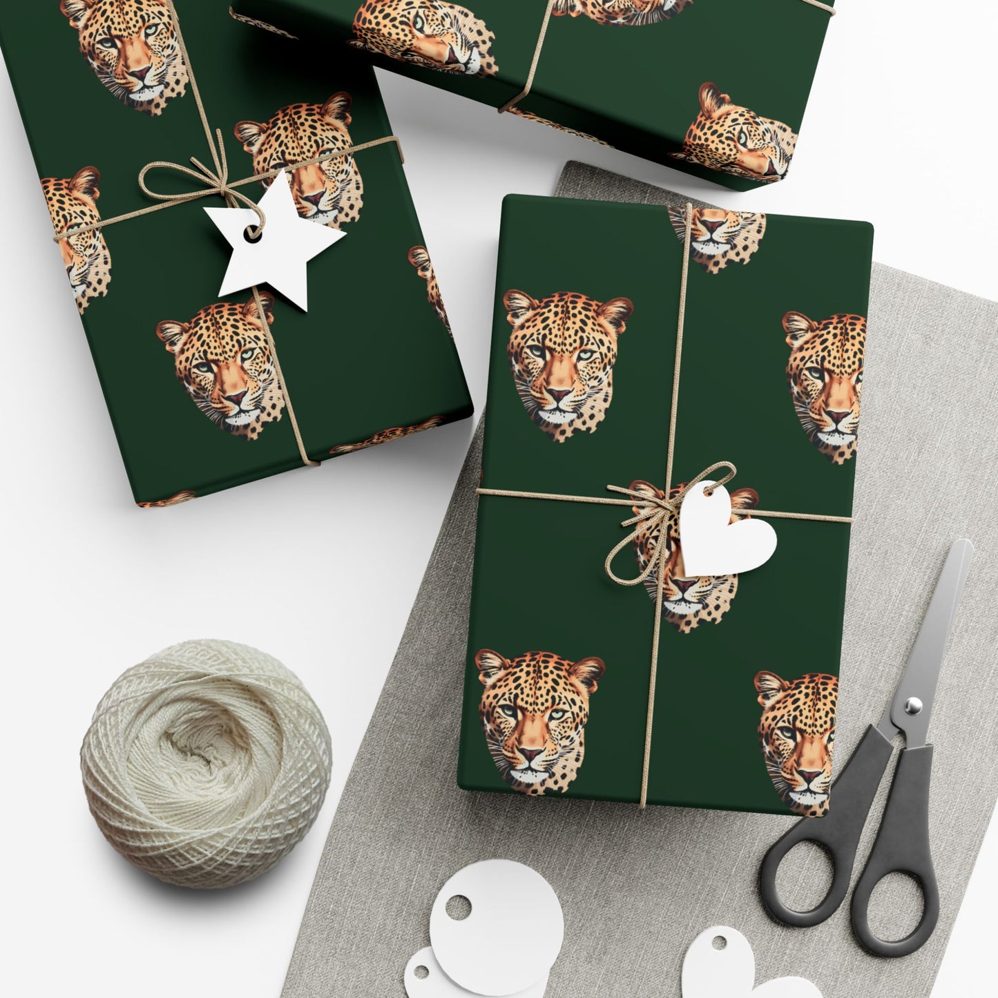 Leopard Head on Signature Midnight Pine Wrapping Paper