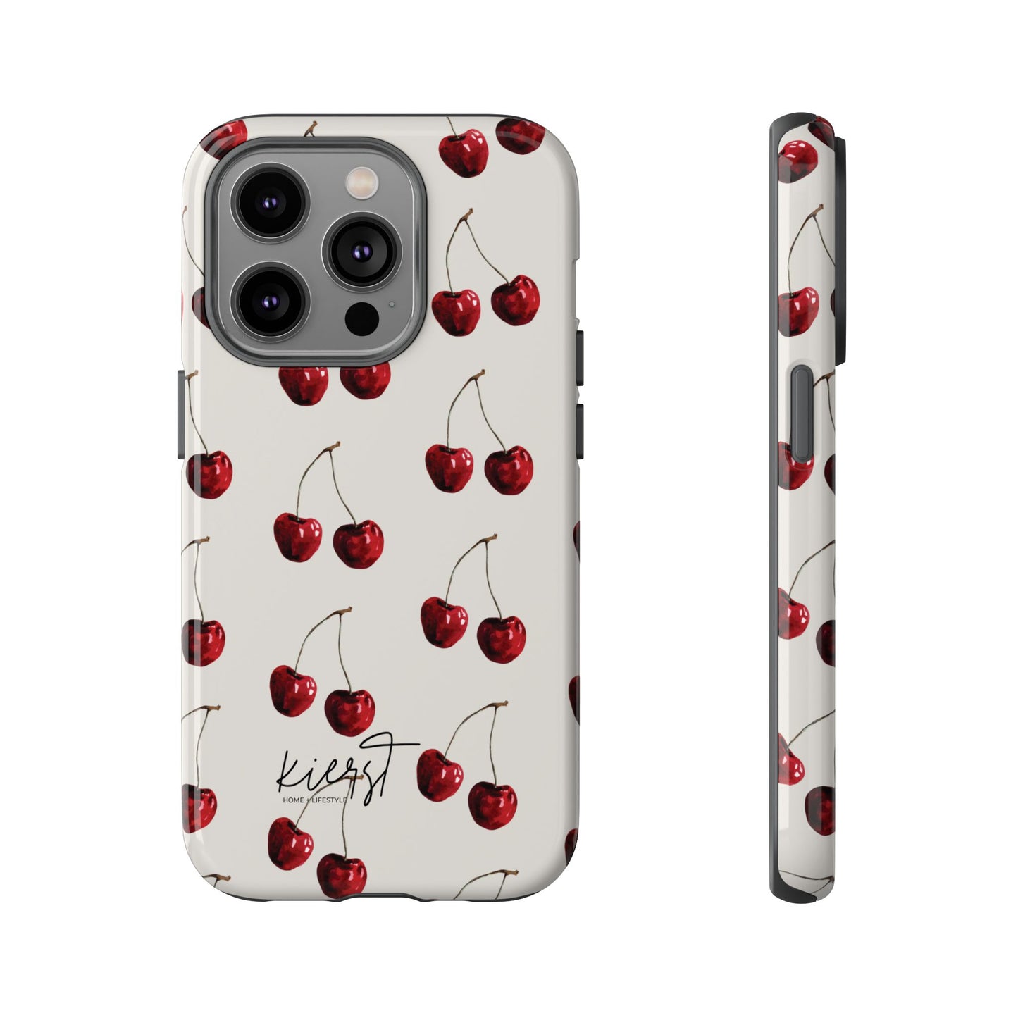 Moody Cherry Stems on White Bone iPhone Case | Timeless Contrast With A Twist of Charm