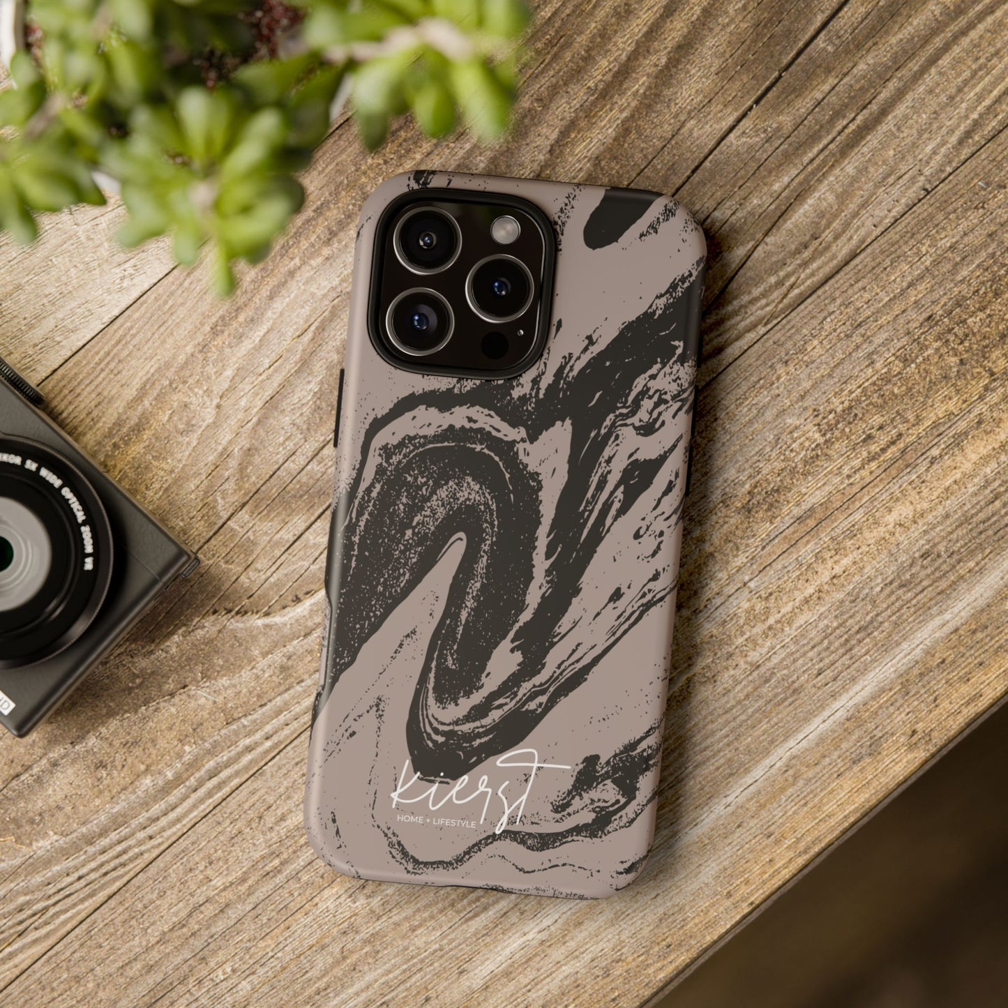 Black Marble on Taupe iPhone Case