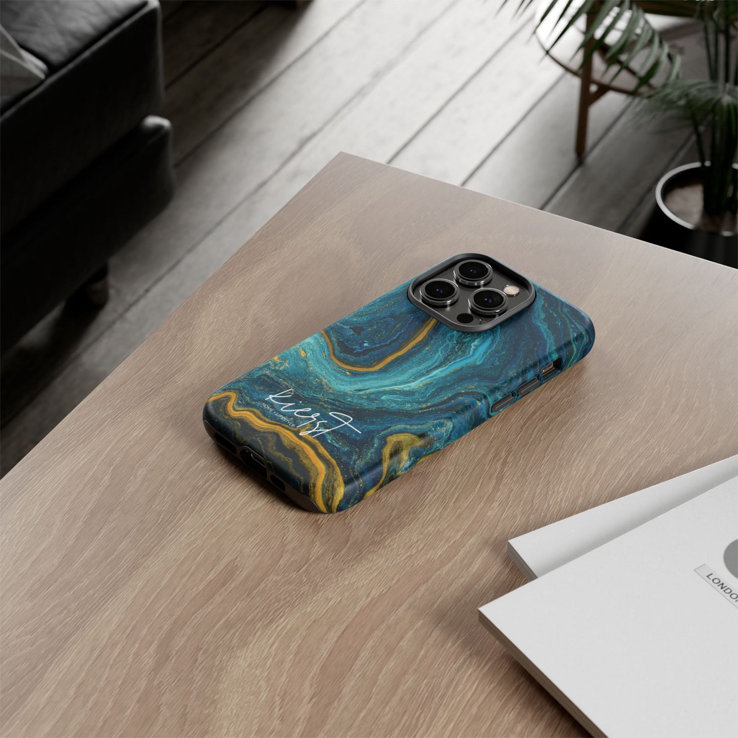 Gold & Teal Marble iPhone Case | Swirled Boldness, Everyday Luxury