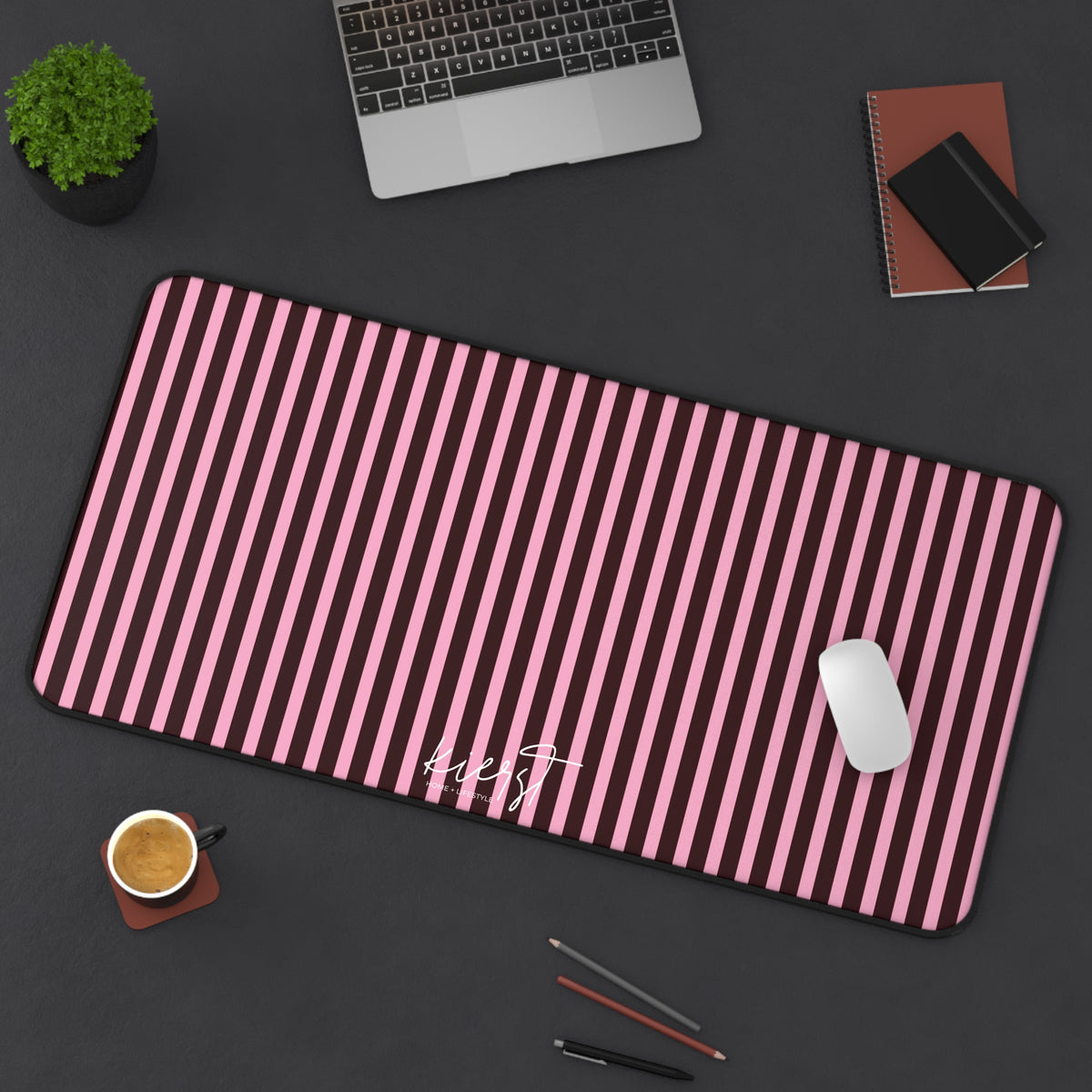 Signature Velvet Noir + Pink Stripes Desk Mat