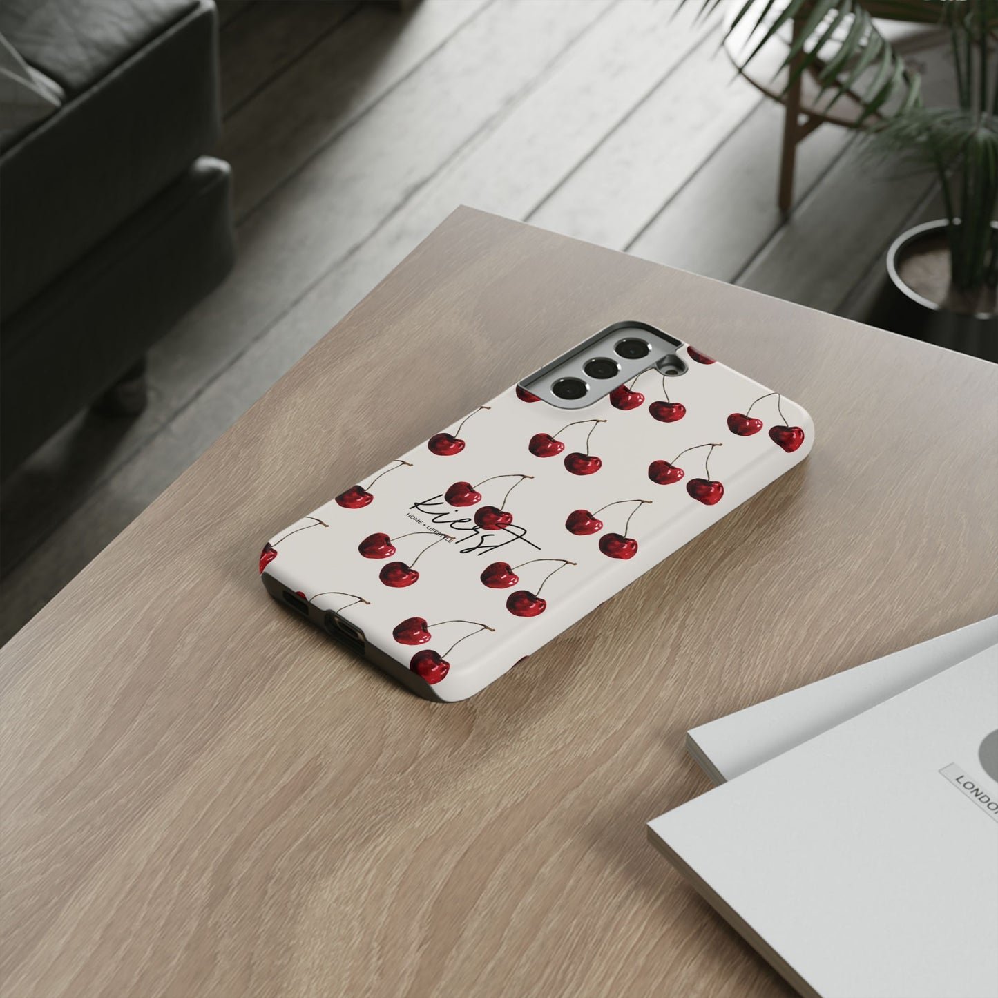 Moody Cherry Stems on White Bone Samsung Galaxy Case | Understated Luxury With A Playful Bite