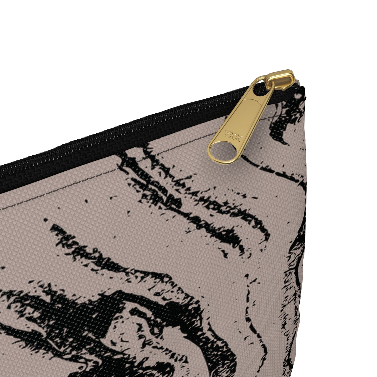 Taupe and Black Marble Accessory Pouch – Abstract Stone-Inspired Print with a Bold Edge