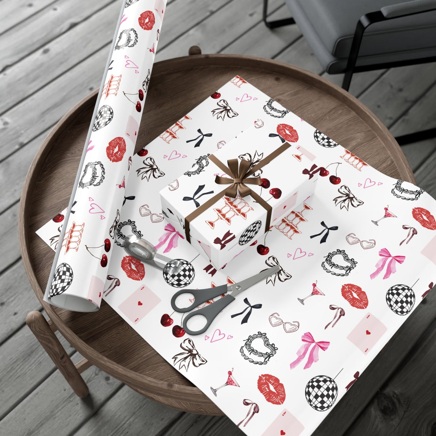 Edge of Romance Wrapping Paper | White Background Gift Wrap with Chic Sticker-Inspired Design