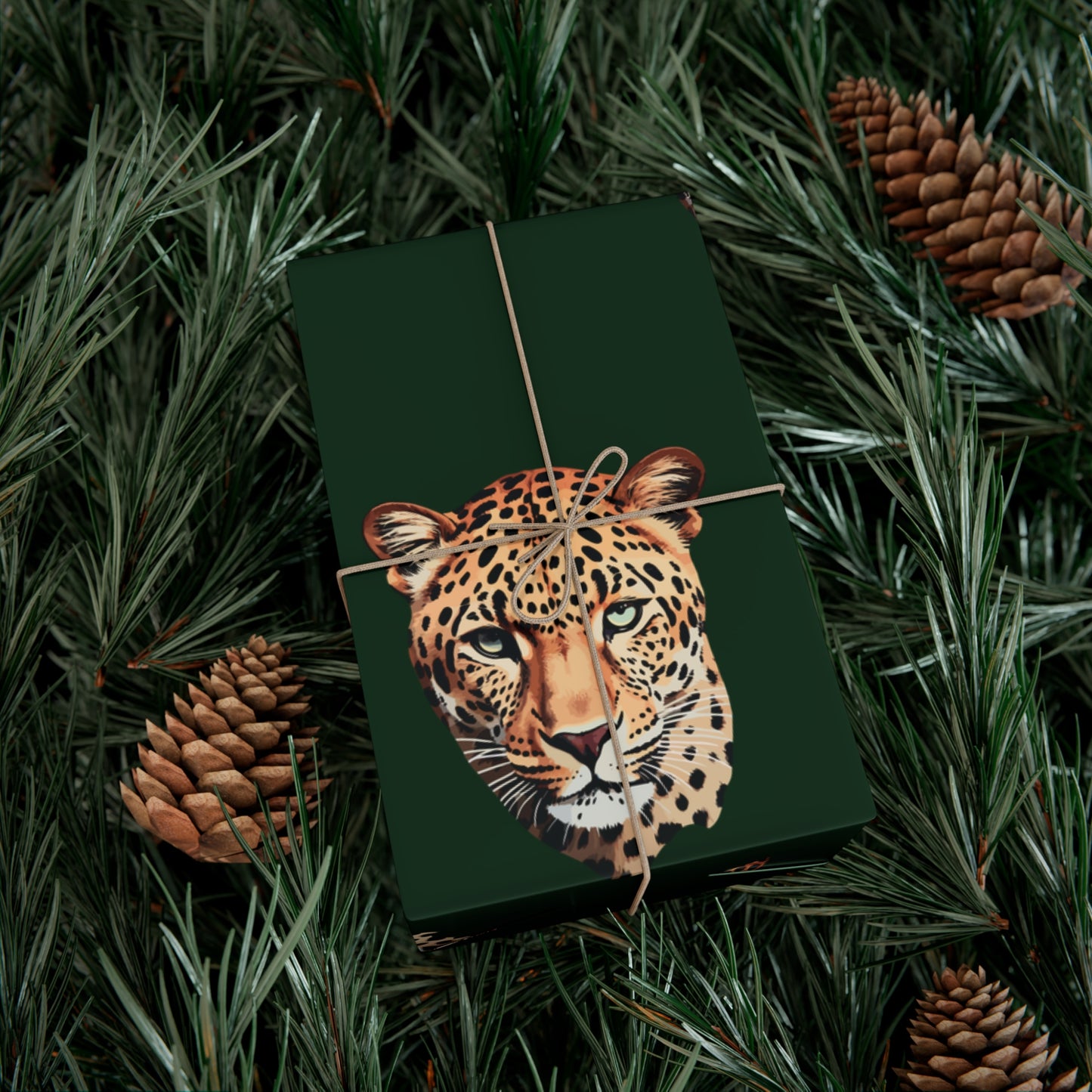 Leopard Head on Signature Midnight Pine Wrapping Paper