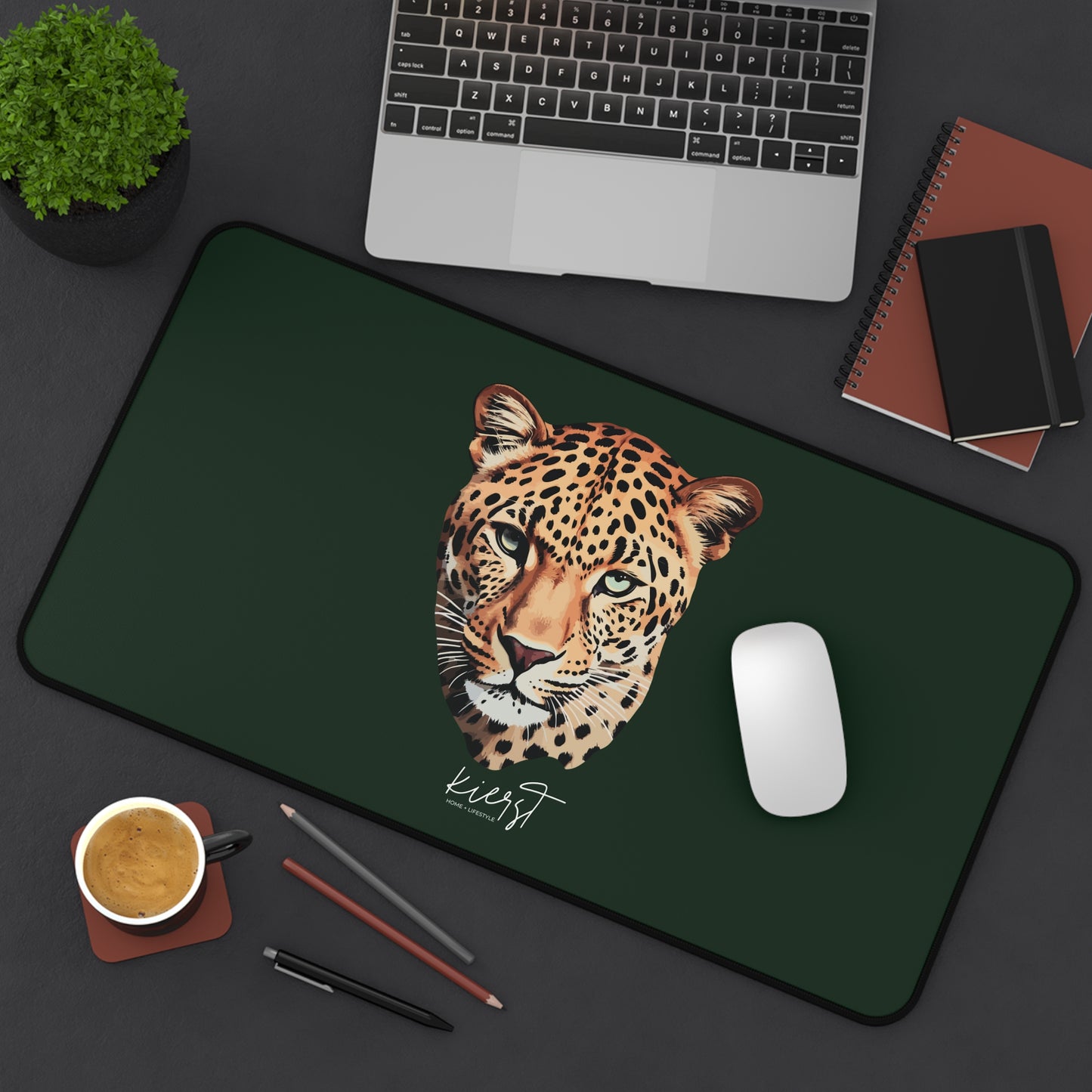 Leopard Head on Signature Midnight Pine Desk Mat