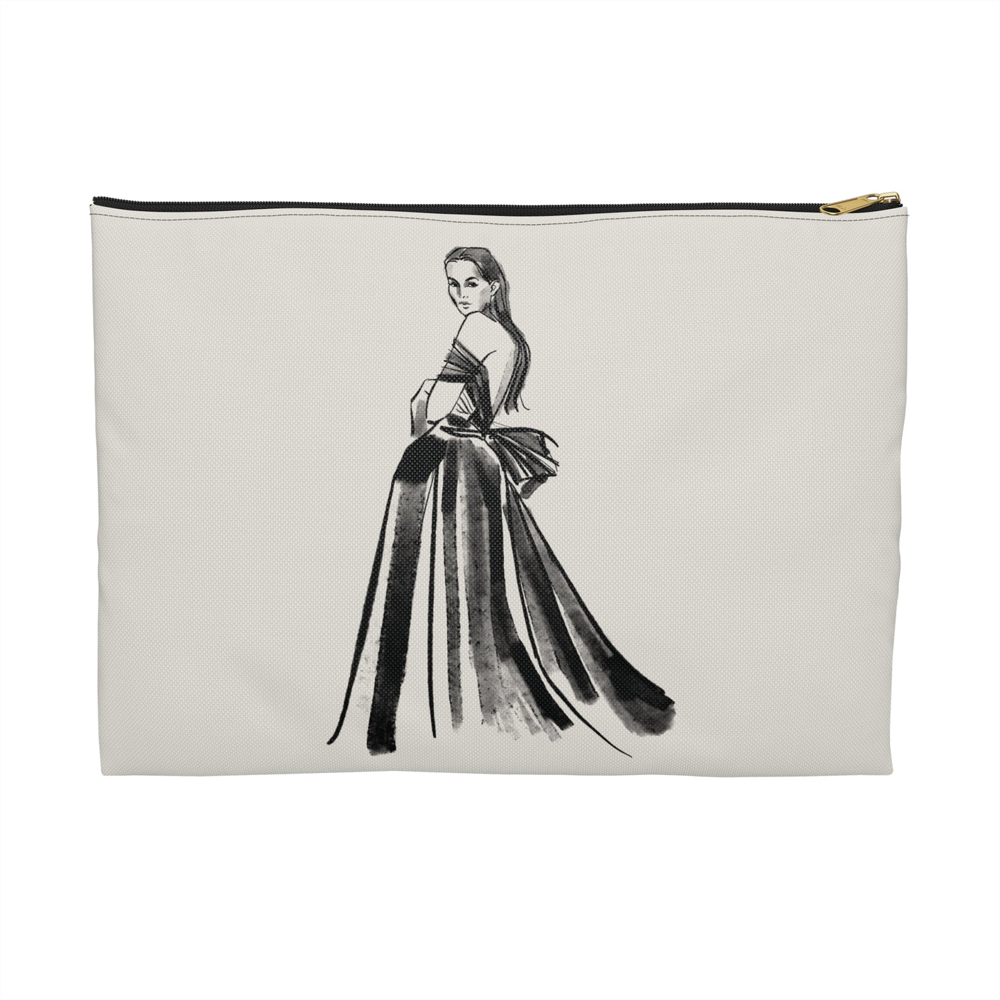 Vintage Fashion Sketch Accessory Pouch ā Elegant Couture Illustration on Bone