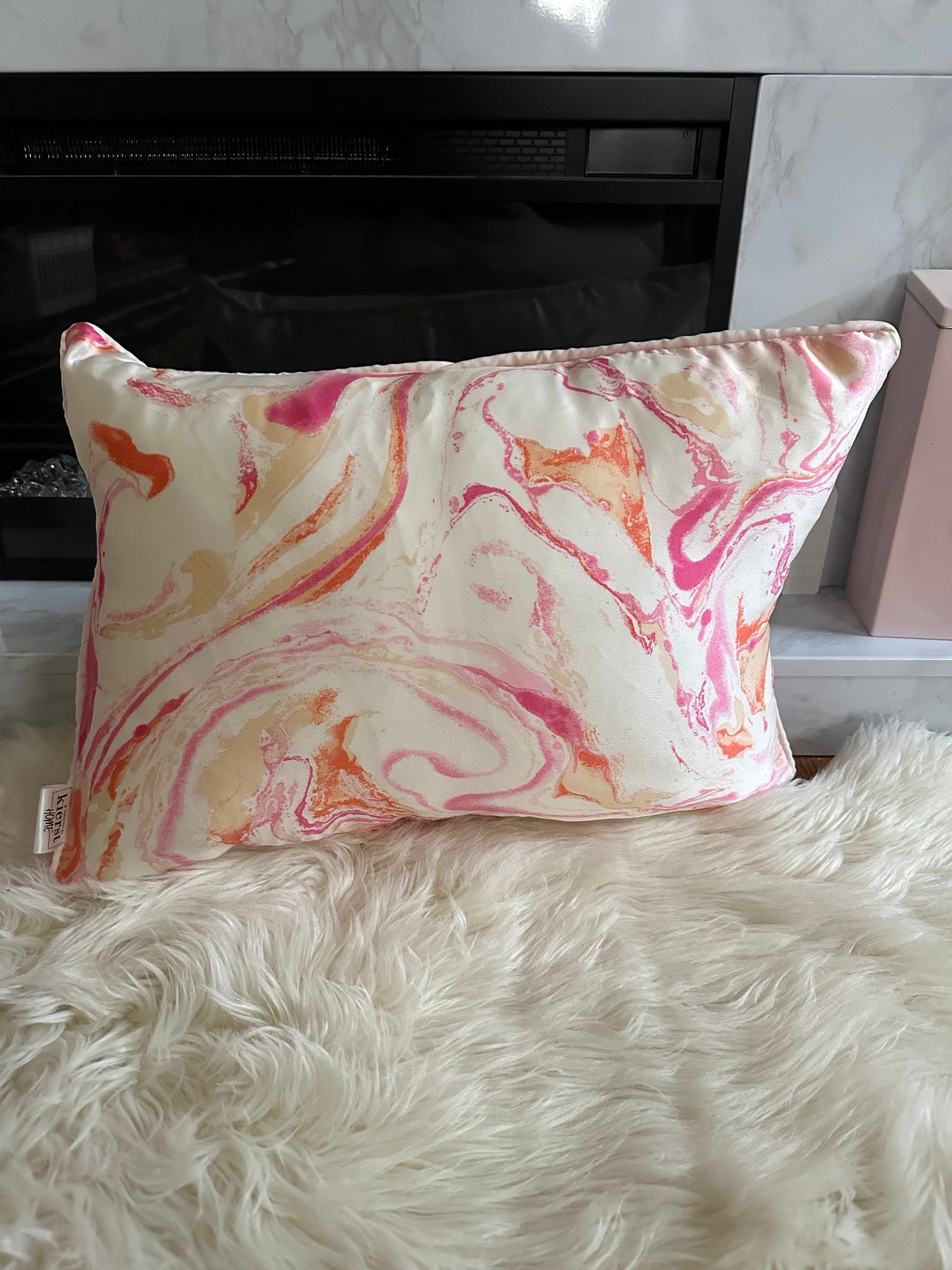 Pink and Orange Marble Throw Pillow | Whimsical Swirls, Refined Softness